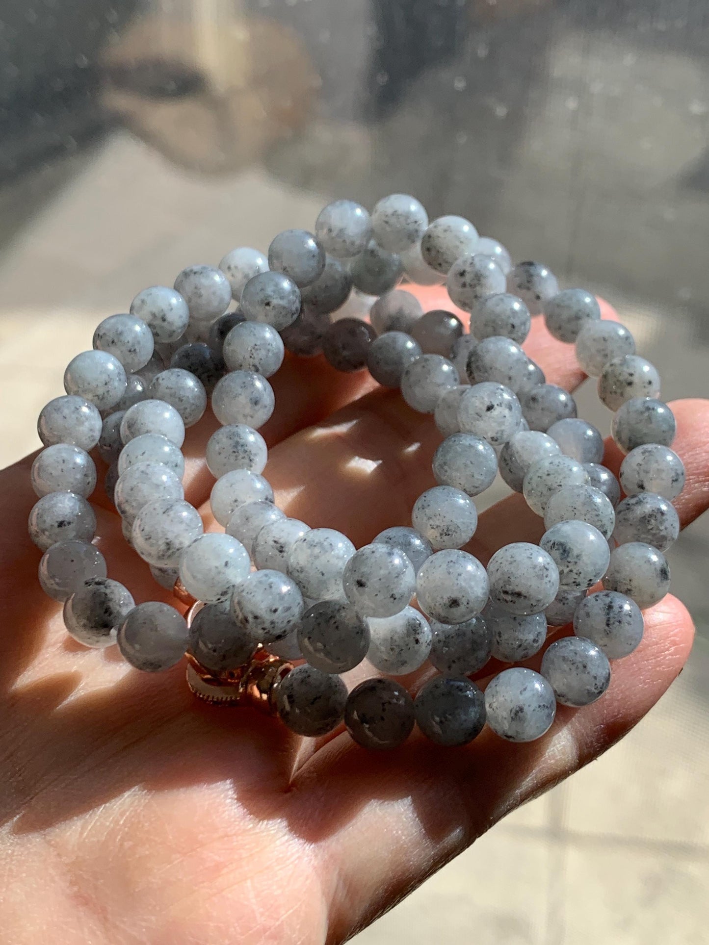 Natural Grade A Icy Highly Translucent Gelatinous Wuji Jade Jadeite Beaded Necklace 7mm 27" 天然冰胶乌鸡翡翠圆珠长链 MWJ363
