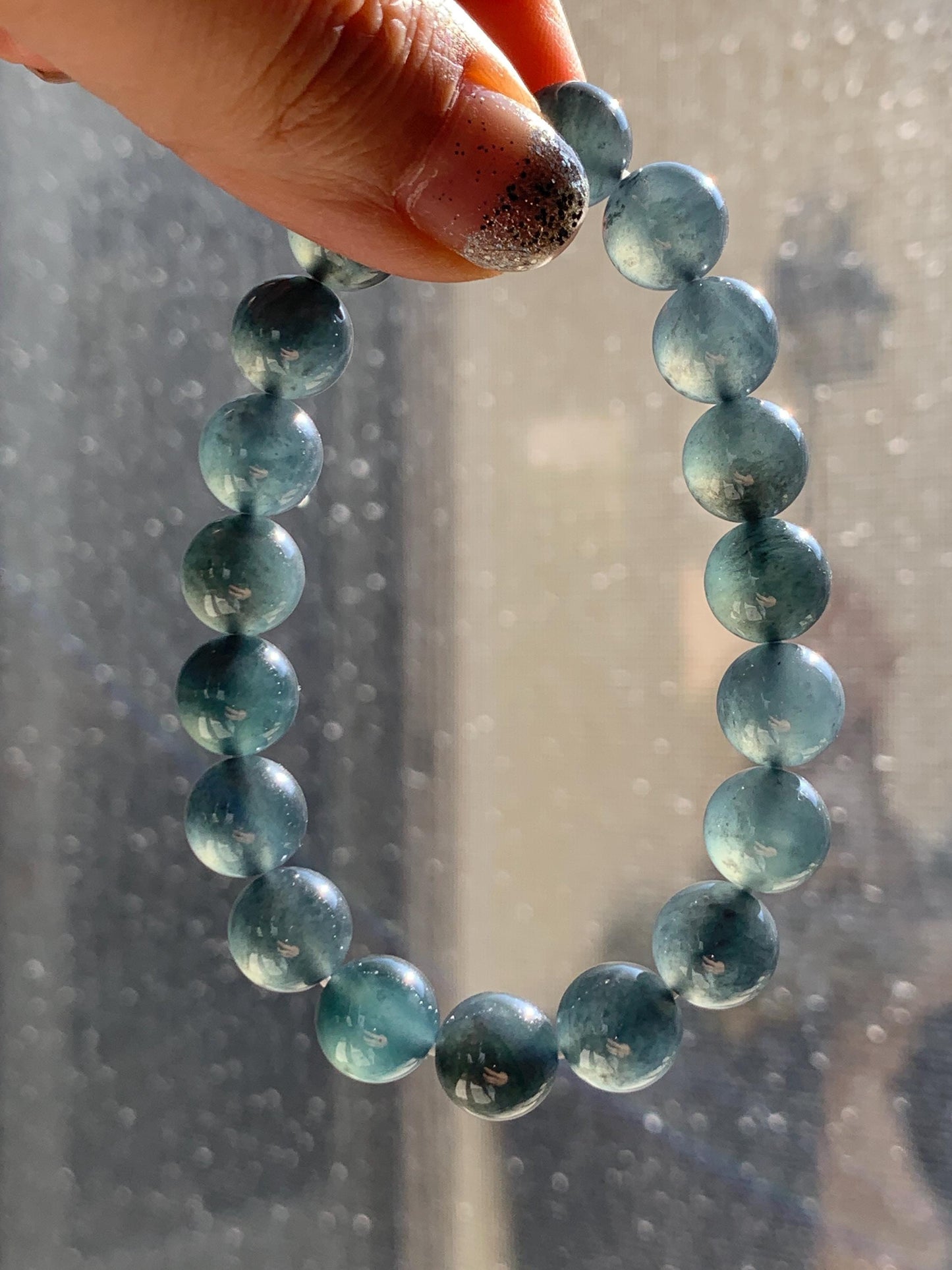 Certified Natural Grade A Guatemalan Icy Highly Translucent Dark Teal Wuji Jade Jadeite Beads Beaded Bracelet 9.8mm 7” 天然冰胶危深蓝乌鸡翡翠手串 490
