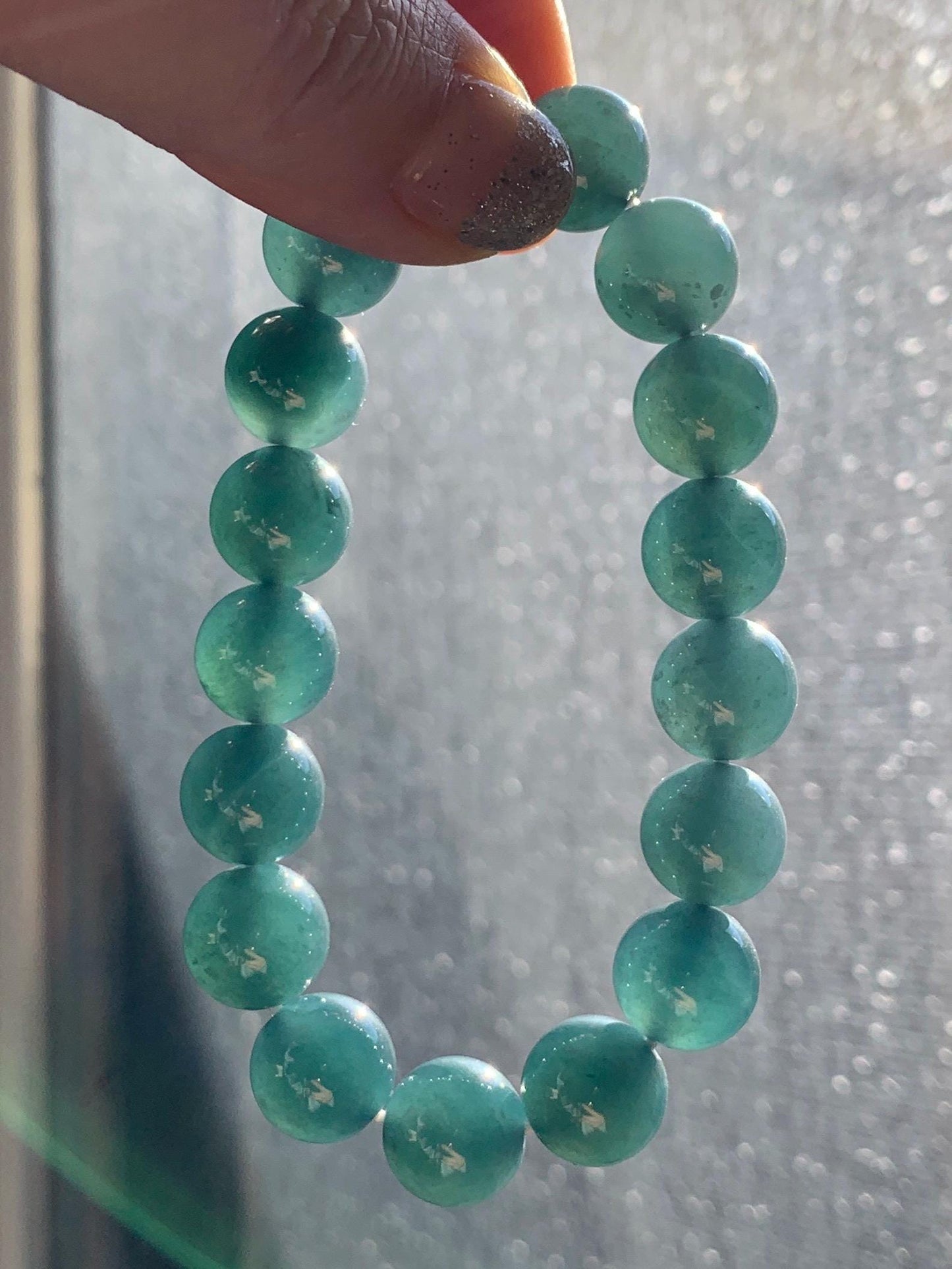 Natural Grade A Guatemalan Icy Translucent Dark Teal Blue Jade Jadeite Large Beaded Bracelet Stretchy 11.8mm 7.5” 47g 天然冰危深蓝翡翠圆珠手串 WSH428