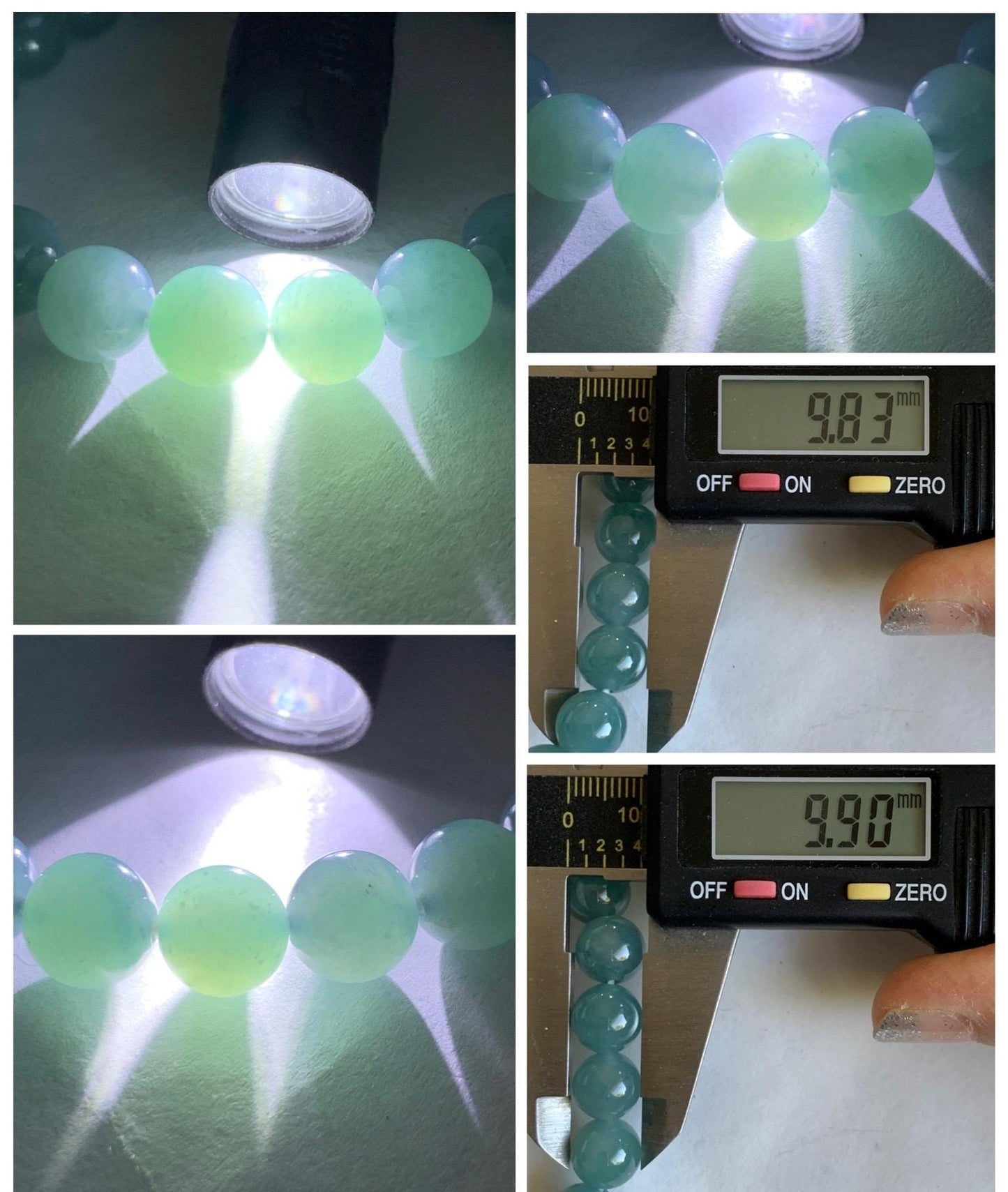 Natural Grade A Guatemalan Icy Translucent Teal Jade Jadeite Beaded Bracelet Stretchy 9.9mm 7.5"-7.75” 34g 天然冰危蓝翡翠圆珠手串 WLL330B