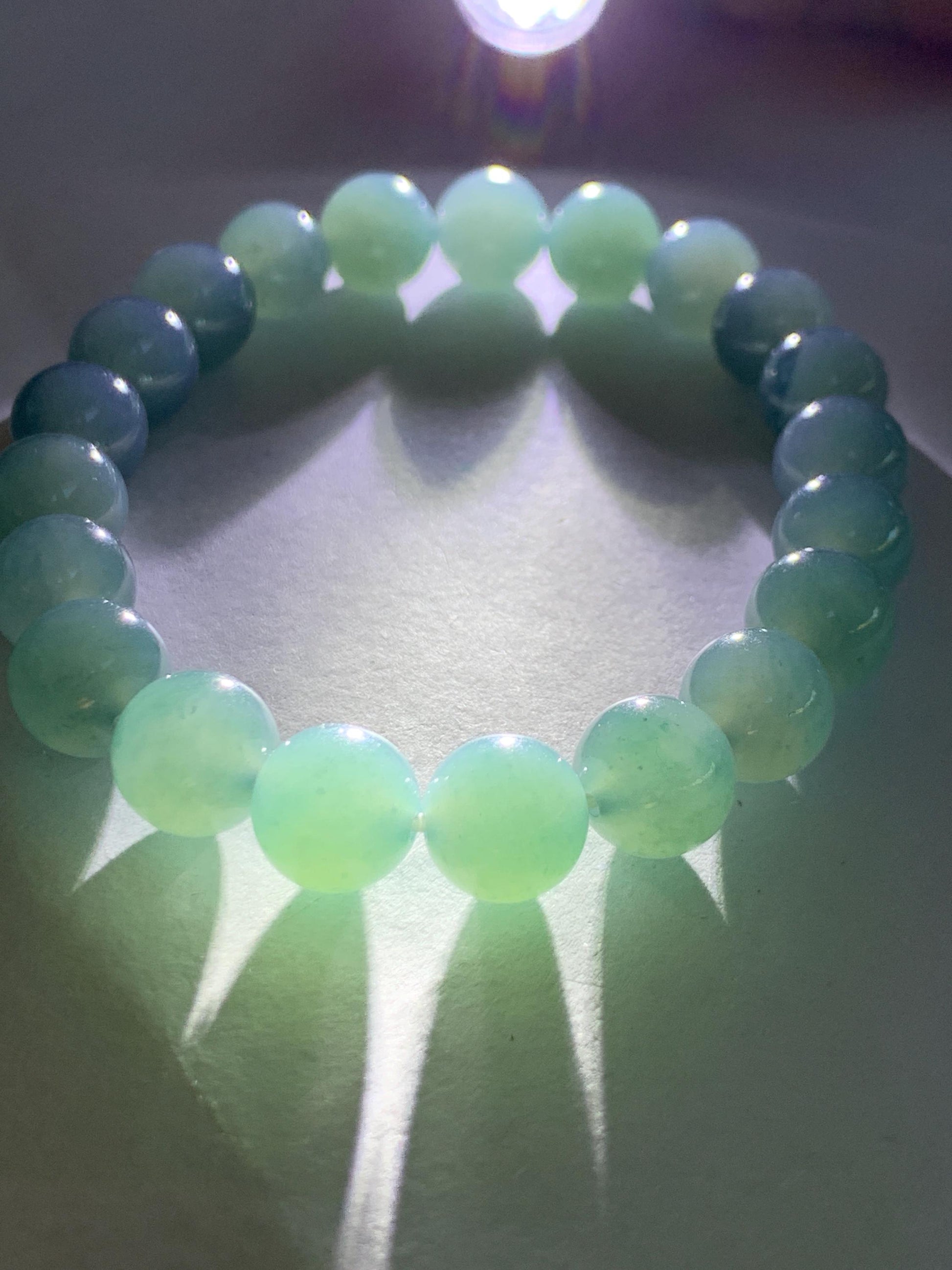 Natural Grade A Guatemalan Icy Translucent Teal Jade Jadeite Beaded Bracelet Stretchy 9.9mm 7.5"-7.75” 34g 天然冰危蓝翡翠圆珠手串 WLL330B