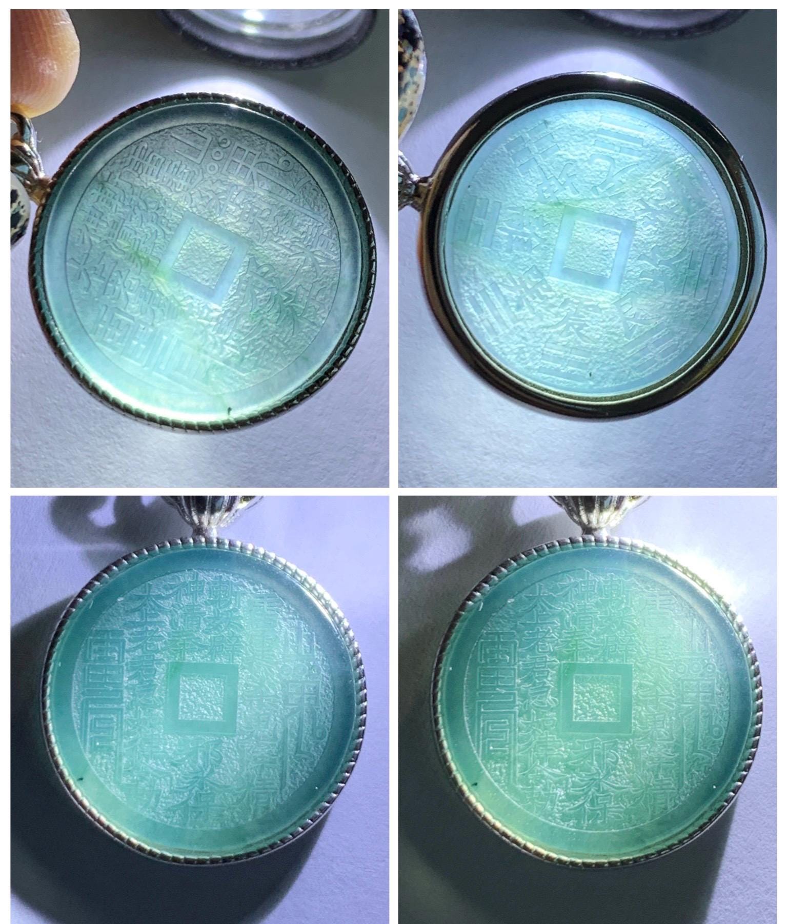 Natural Guatemalan Icy Translucent Dark Blue Jade Jadeite Mountain Ghost Eight Trigrams Coin Pendant Sterling Silver 天然冰危蓝翡翠精工山鬼币吊坠 YSG110
