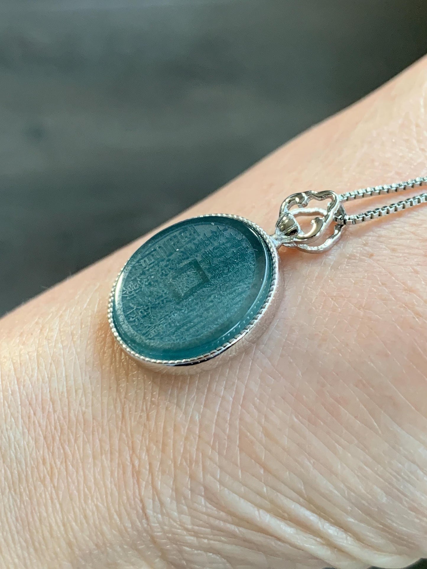 Natural Guatemalan Icy Translucent Dark Blue Jade Jadeite Mountain Ghost Eight Trigrams Coin Pendant Sterling Silver 天然冰危蓝翡翠精工山鬼币吊坠 YSG110