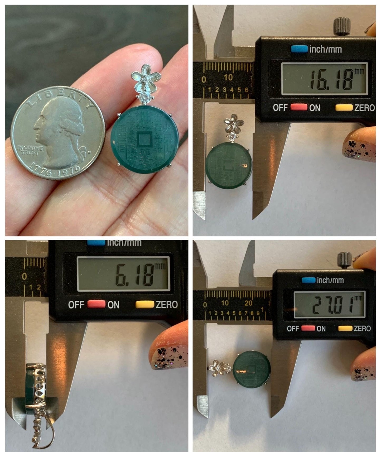 Natural Guatemalan Icy Translucent Dark Blue Jade Jadeite Mountain Ghost Eight Trigrams Coin Pendant Sterling Silver 天然冰危深蓝绿翡翠精工山鬼币吊坠 YSG107