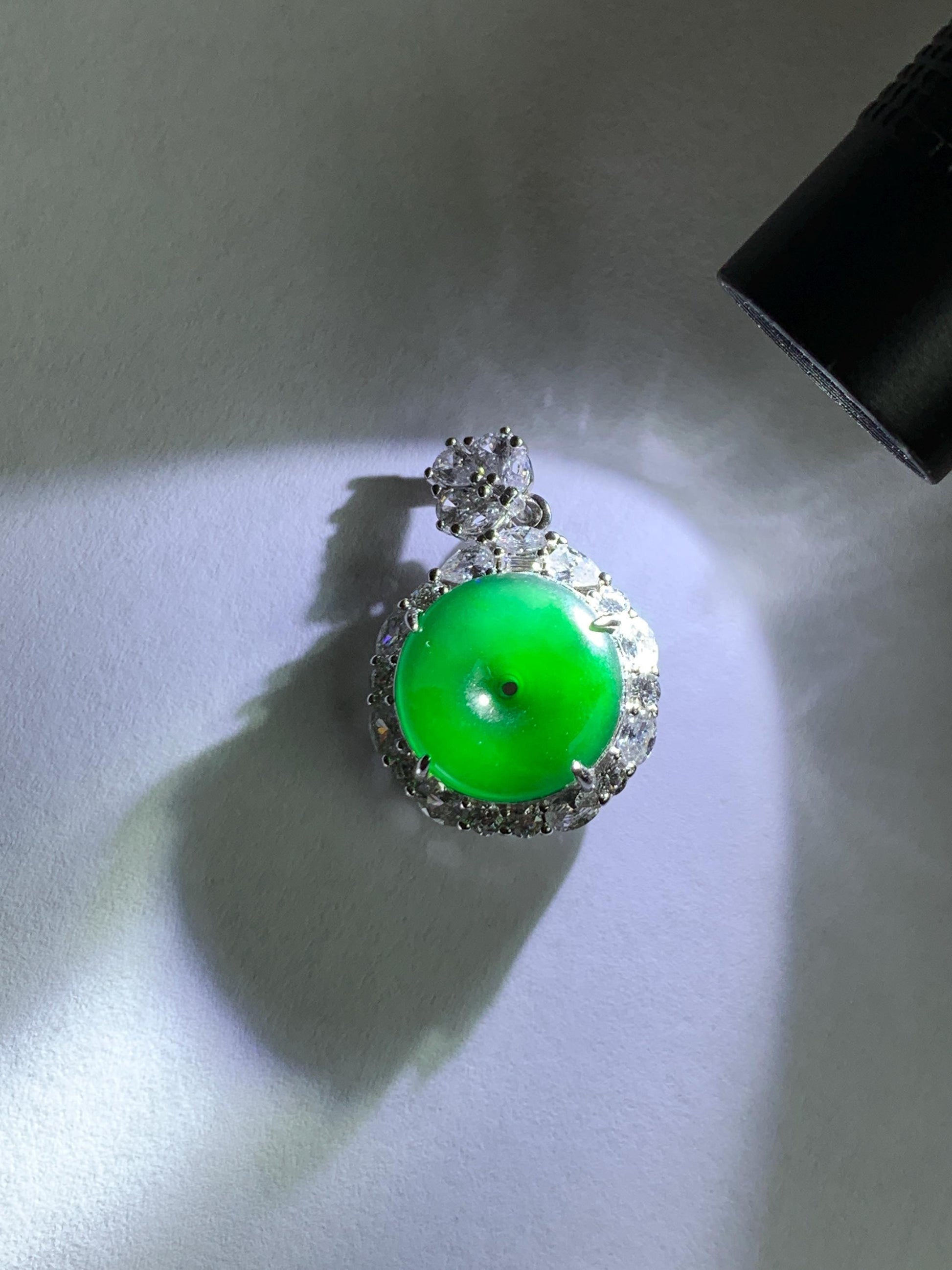 Certified Natural Grade A Guatemalan Icy Translucent Vibrant Green Jade Jadeite Ping An Kou Donut Pendant Sterling Silver 天然冰危绿翡翠平安扣吊坠 095
