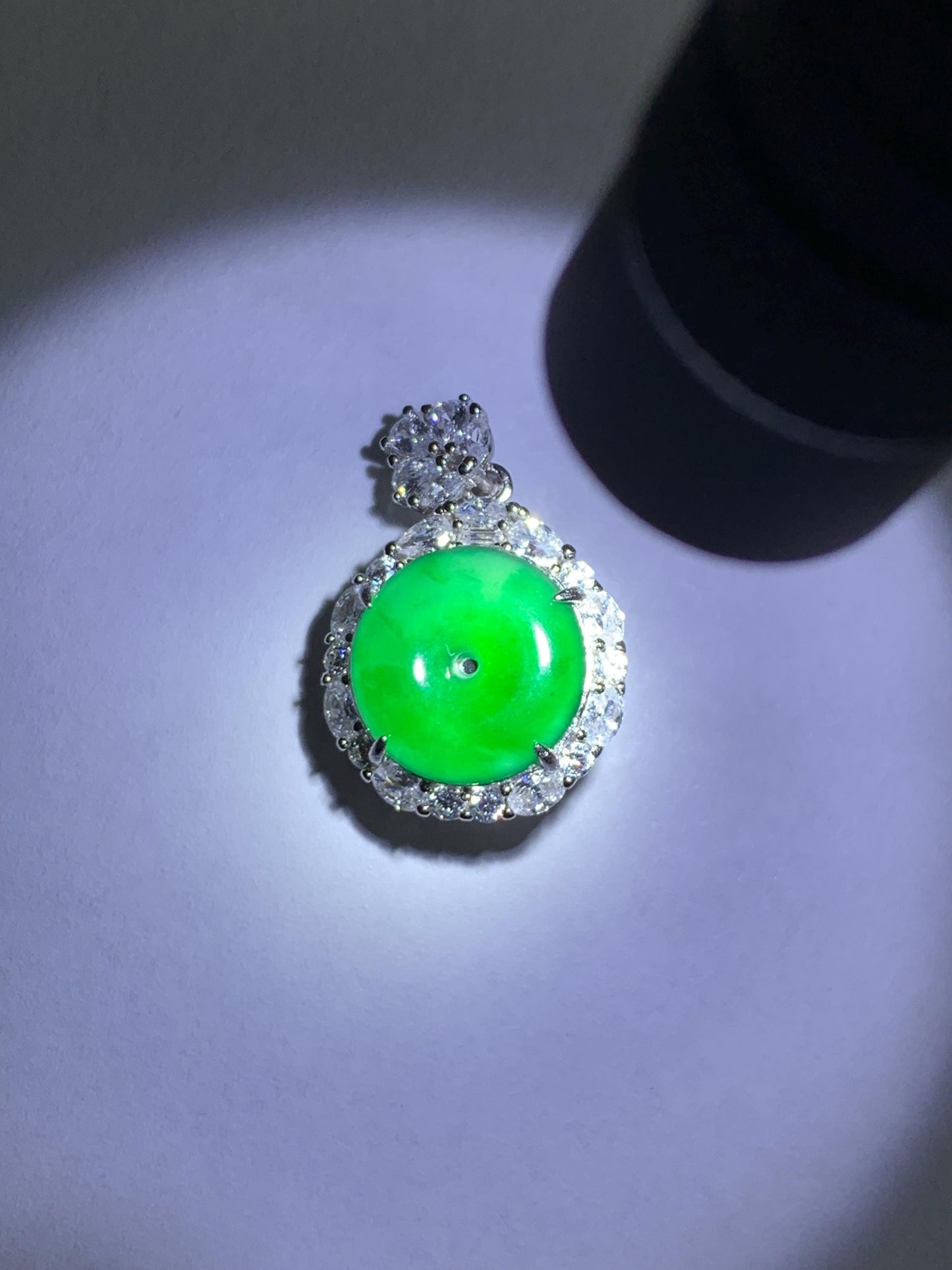 Certified Natural Grade A Guatemalan Icy Translucent Vibrant Green Jade Jadeite Ping An Kou Donut Pendant Sterling Silver 天然冰危绿翡翠平安扣吊坠 095