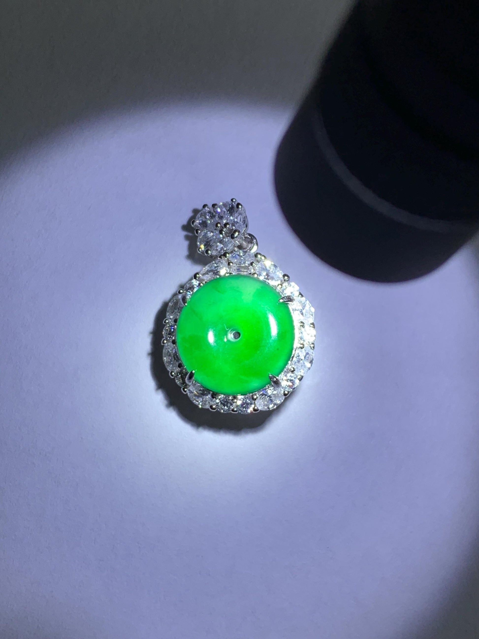 Certified Natural Grade A Guatemalan Icy Translucent Vibrant Green Jade Jadeite Ping An Kou Donut Pendant Sterling Silver 天然冰危绿翡翠平安扣吊坠 095