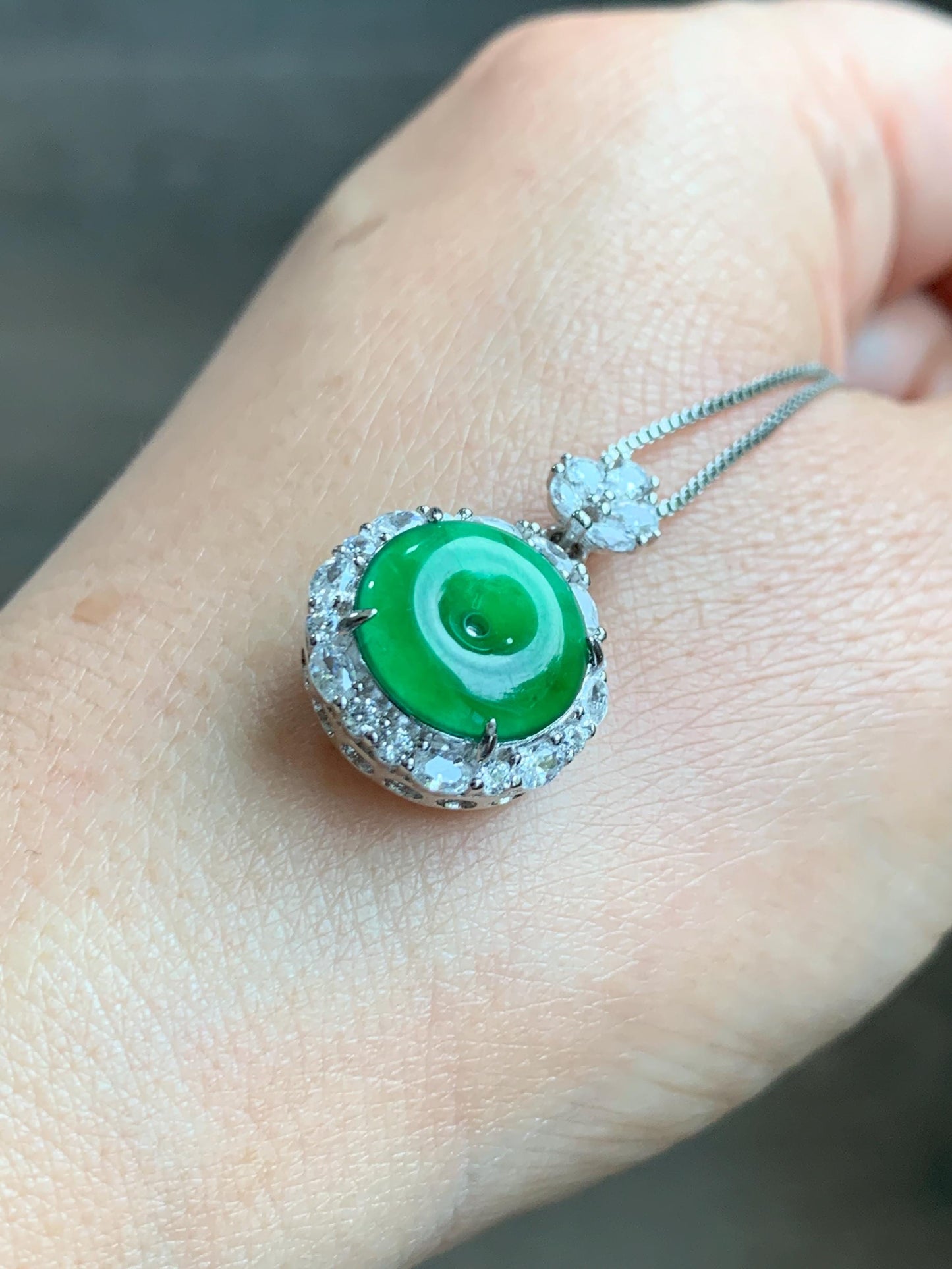 Certified Natural Grade A Guatemalan Icy Translucent Vibrant Green Jade Jadeite Ping An Kou Donut Pendant Sterling Silver 天然冰危绿翡翠平安扣吊坠 095