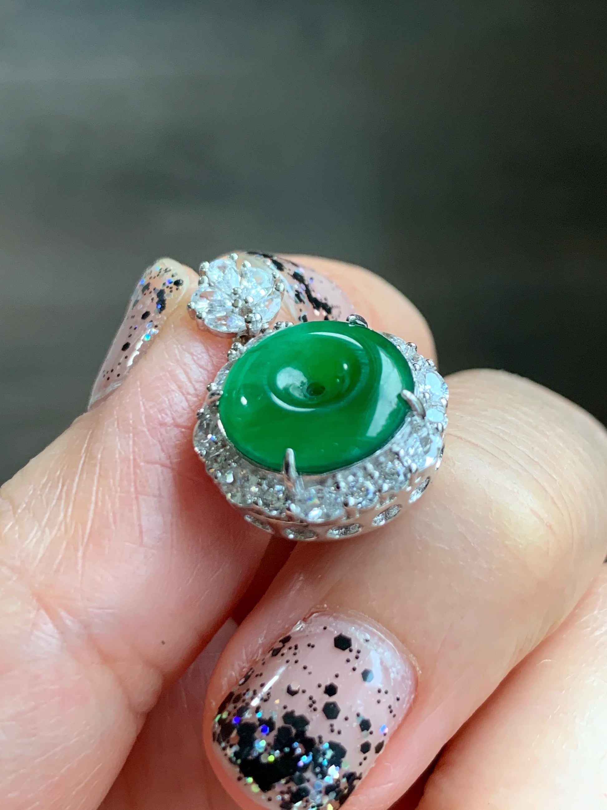 Certified Natural Grade A Guatemalan Icy Translucent Vibrant Green Jade Jadeite Ping An Kou Donut Pendant Sterling Silver 天然冰危绿翡翠平安扣吊坠 095