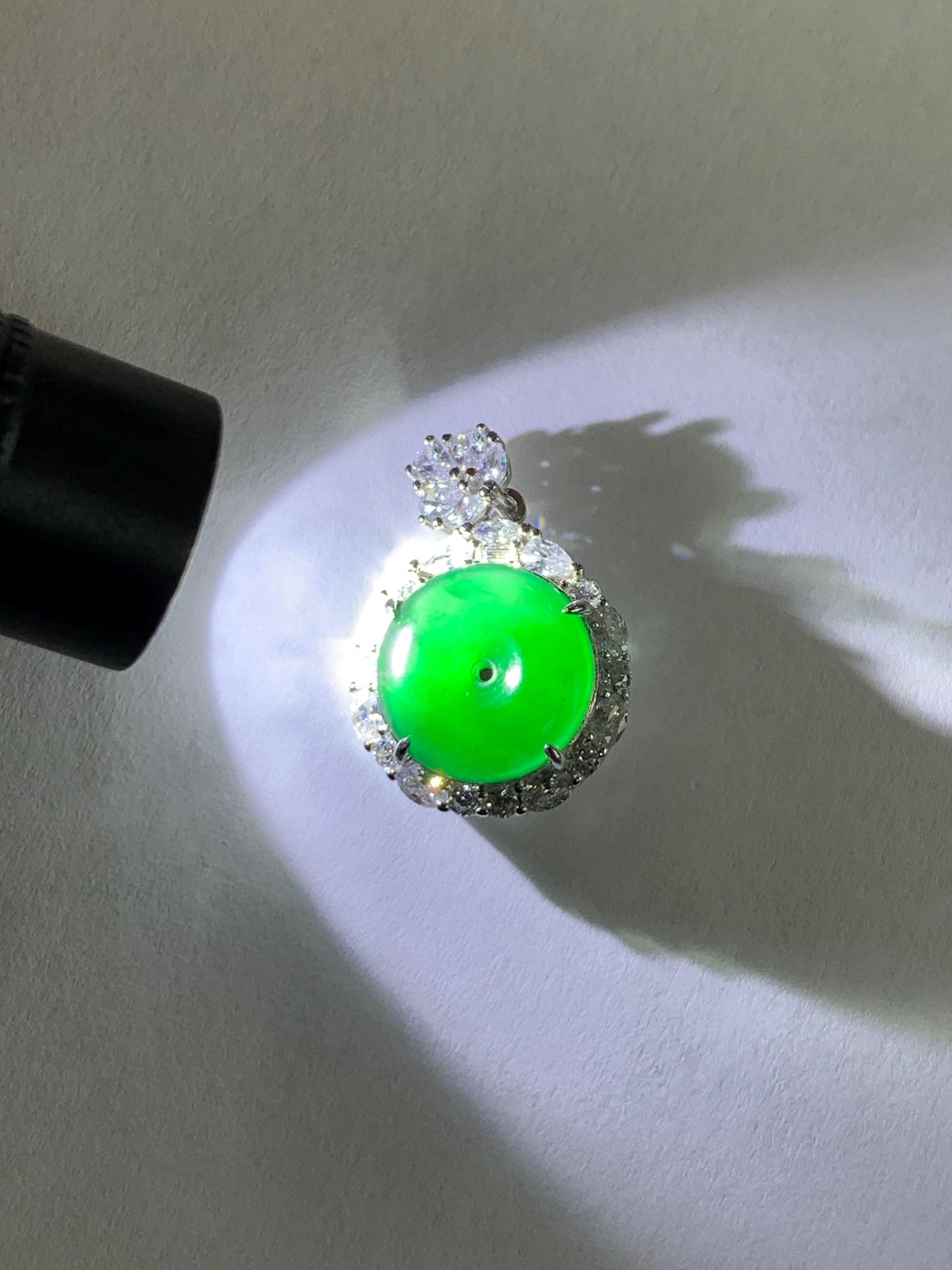 Certified Natural Grade A Guatemalan Icy Translucent Vibrant Green Jade Jadeite Ping An Kou Donut Pendant Sterling Silver 天然冰危绿翡翠平安扣吊坠 095