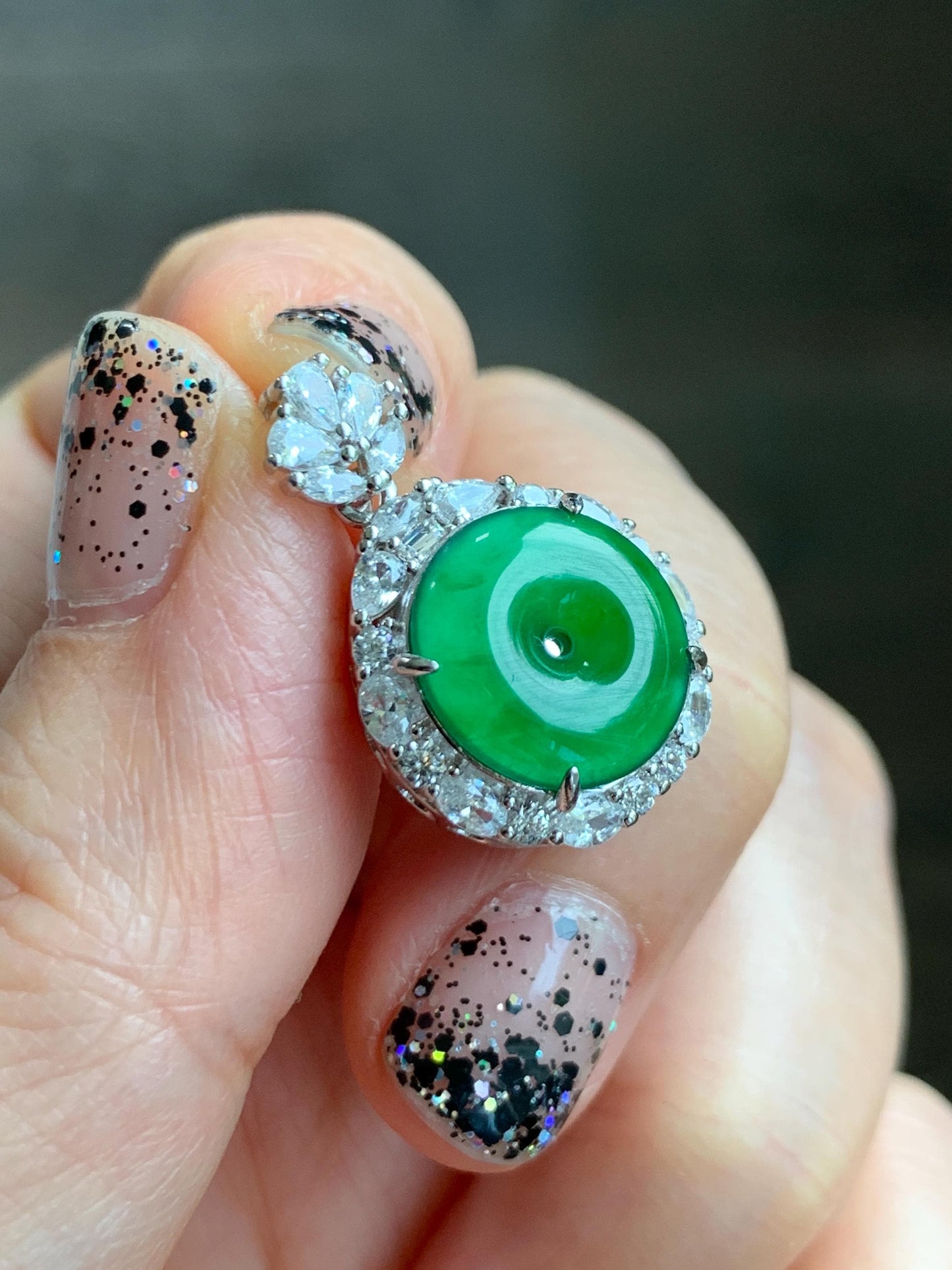 Certified Natural Grade A Guatemalan Icy Translucent Vibrant Green Jade Jadeite Ping An Kou Donut Pendant Sterling Silver 天然冰危绿翡翠平安扣吊坠 095