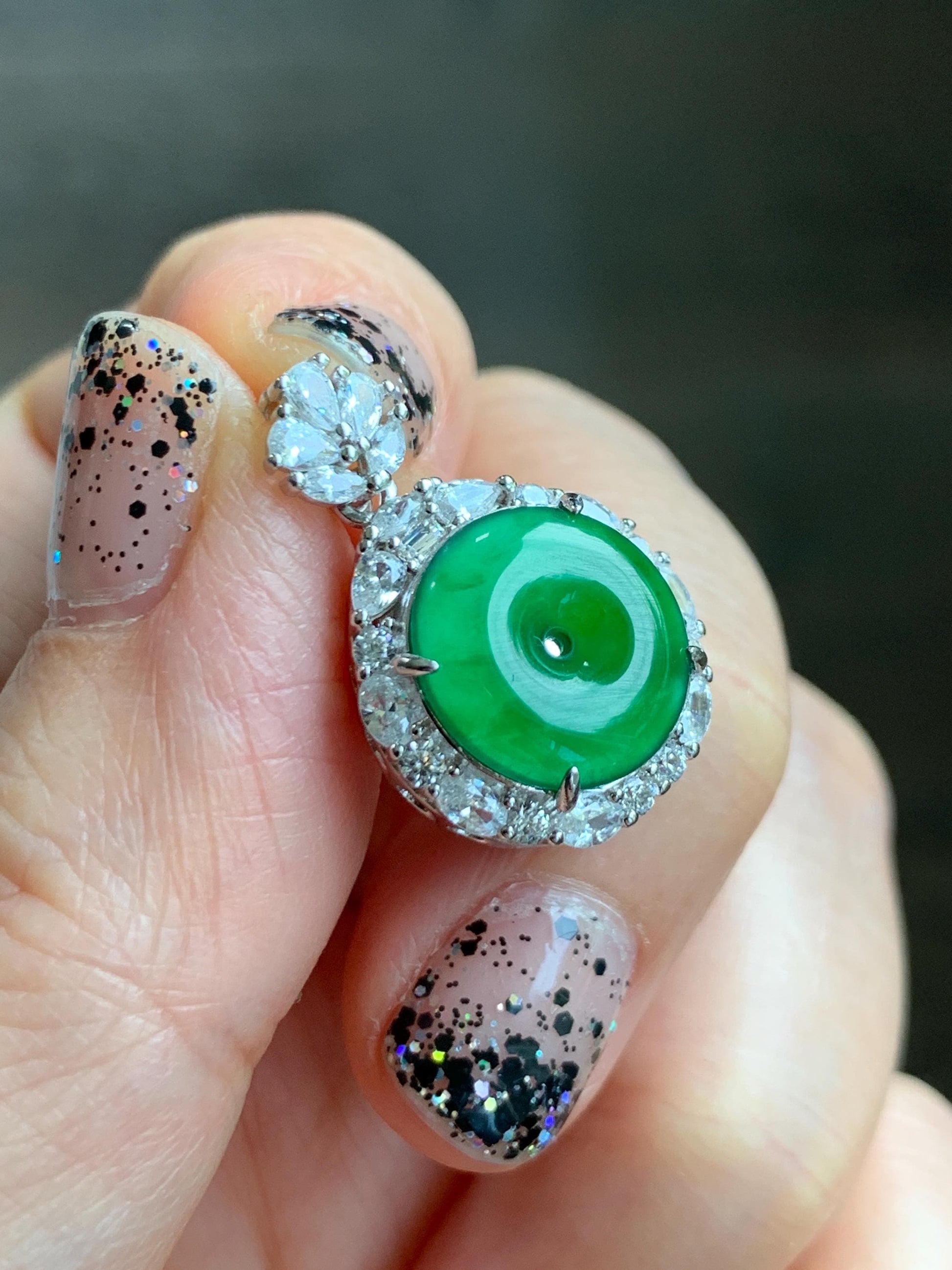 Certified Natural Grade A Guatemalan Icy Translucent Vibrant Green Jade Jadeite Ping An Kou Donut Pendant Sterling Silver 天然冰危绿翡翠平安扣吊坠 095