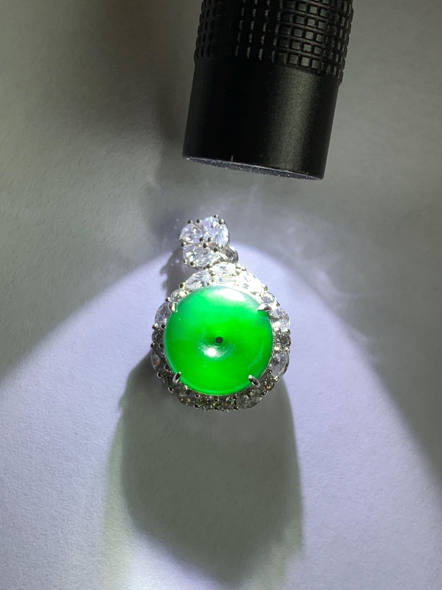 Certified Natural Grade A Guatemalan Icy Translucent Vibrant Green Jade Jadeite Ping An Kou Donut Pendant Sterling Silver 天然冰危绿翡翠平安扣吊坠 095