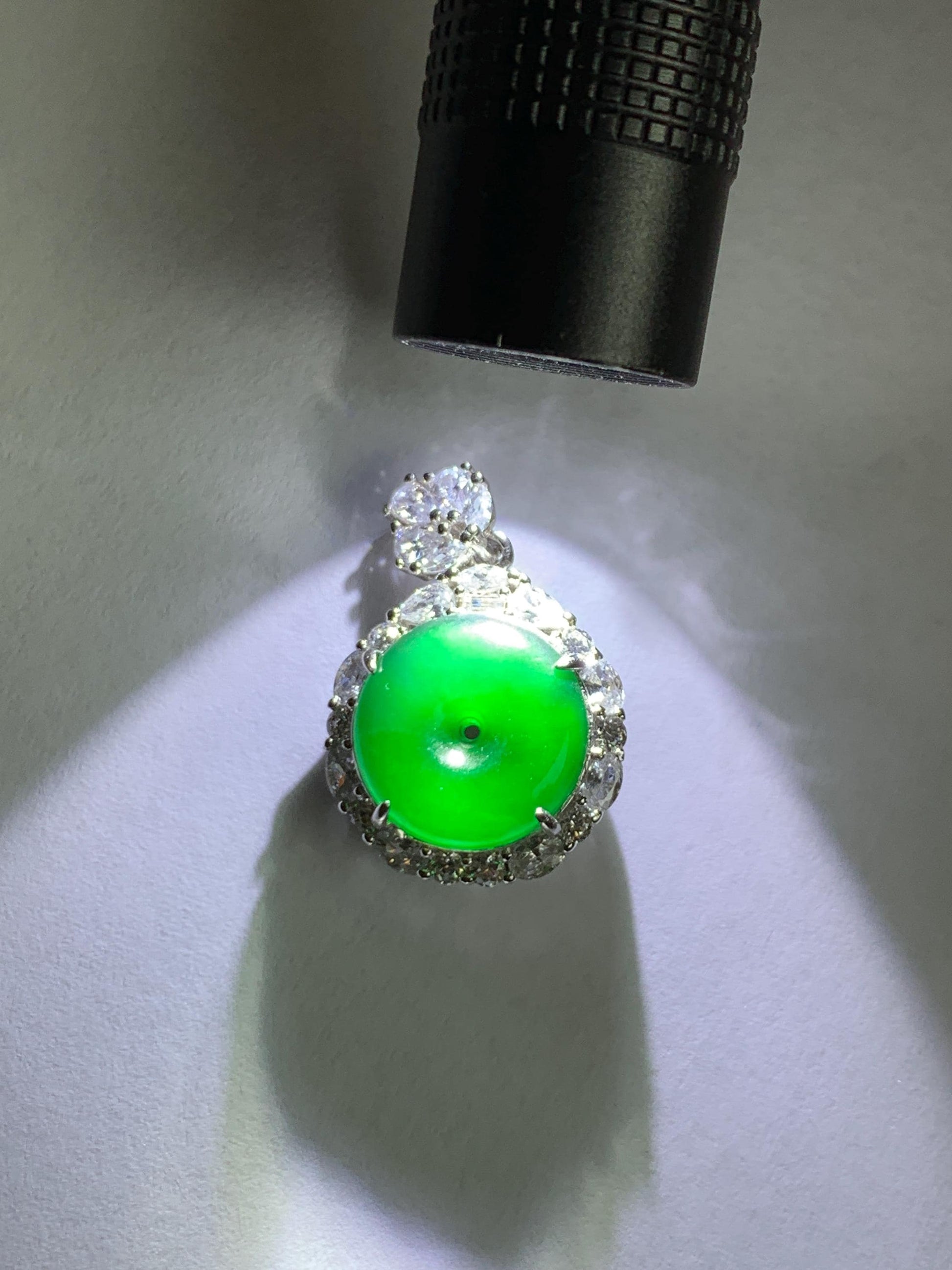 Certified Natural Grade A Guatemalan Icy Translucent Vibrant Green Jade Jadeite Ping An Kou Donut Pendant Sterling Silver 天然冰危绿翡翠平安扣吊坠 095