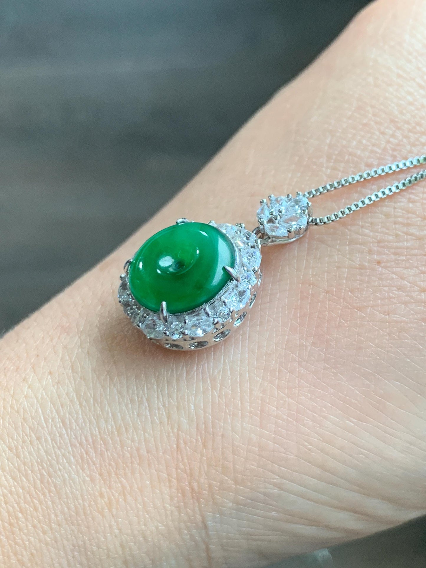 Certified Natural Grade A Guatemalan Icy Translucent Vibrant Green Jade Jadeite Ping An Kou Donut Pendant Sterling Silver 天然冰危绿翡翠平安扣吊坠 095