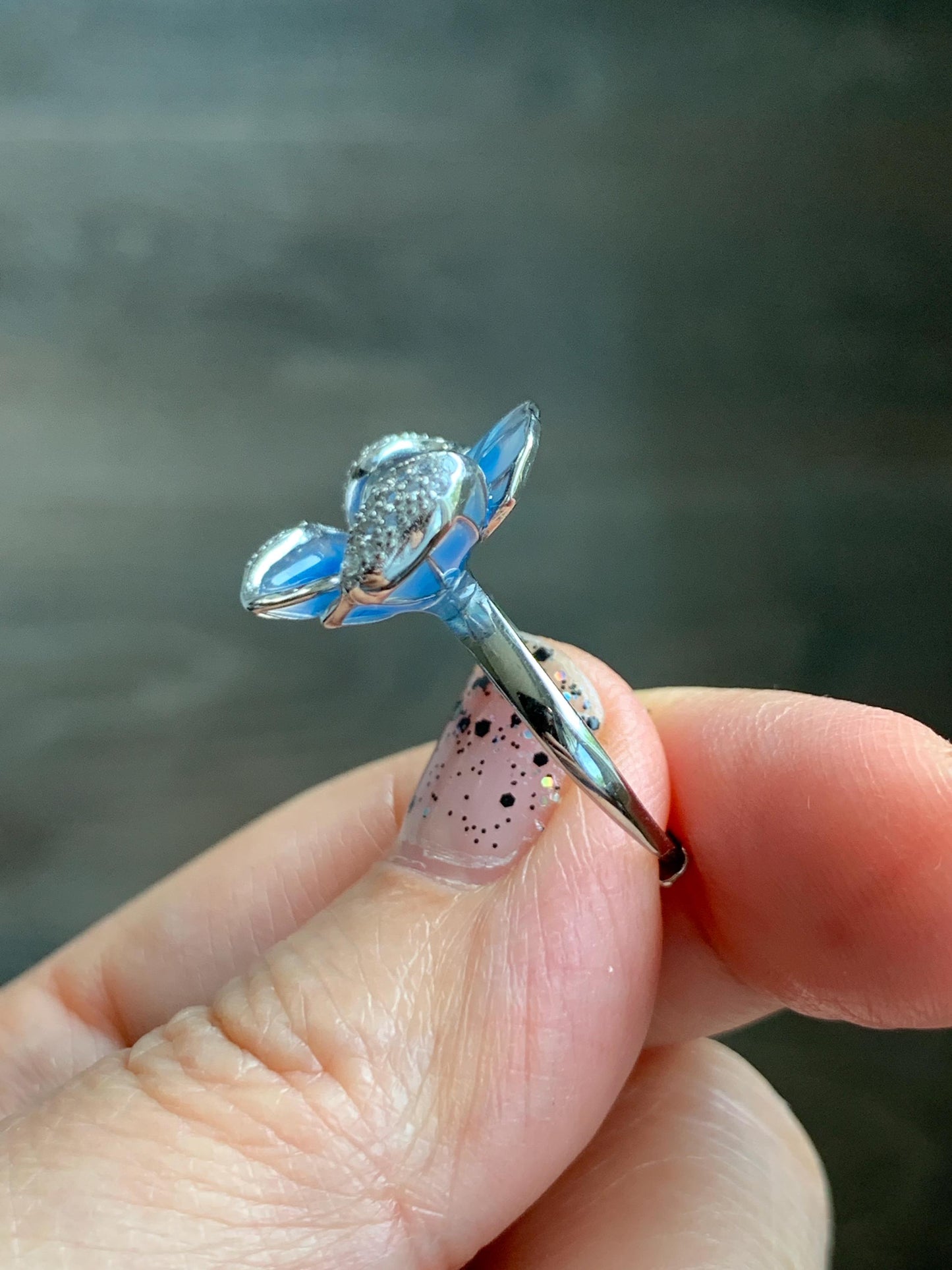 Natural Grade A Guatemalan Icy Translucent Vibrant Green Jade Jadeite Flower Ring Sterling Silver Blue Resin 3g 天然冰危绿翡翠银镶花戒指 LHH82R