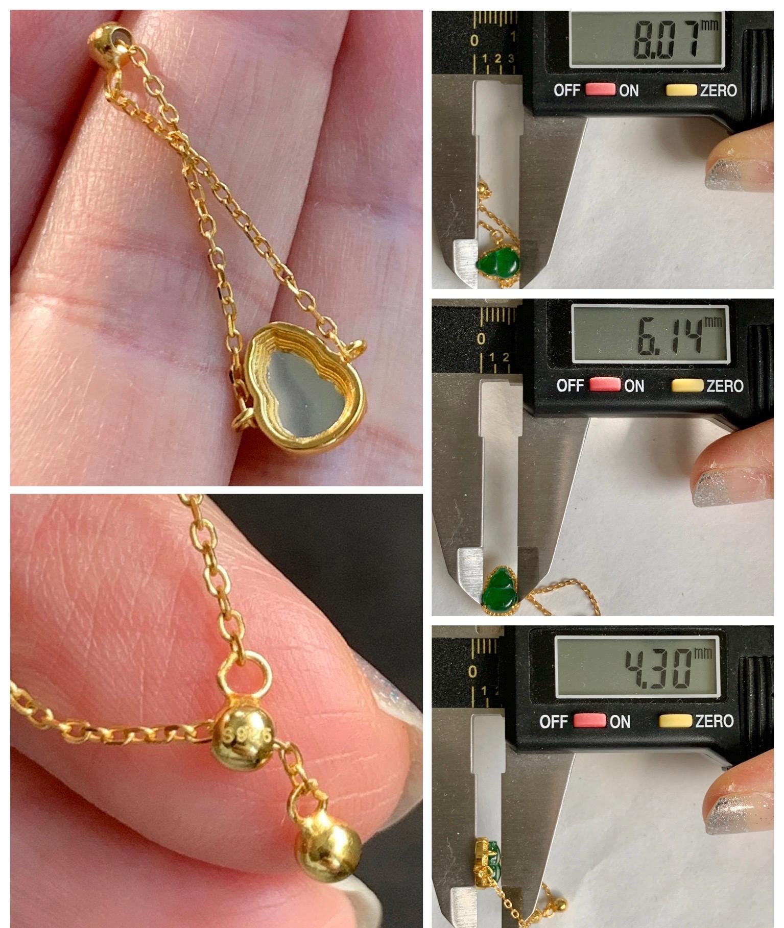 Natural Guatemalan Grade A Icy Vibrant Green Jade Jadeite Gourd Hulu Petite Chain Ring Sterling Silver Adjustable 天然冰危绿翡翠葫芦镶嵌戒链戒指 WHL65A