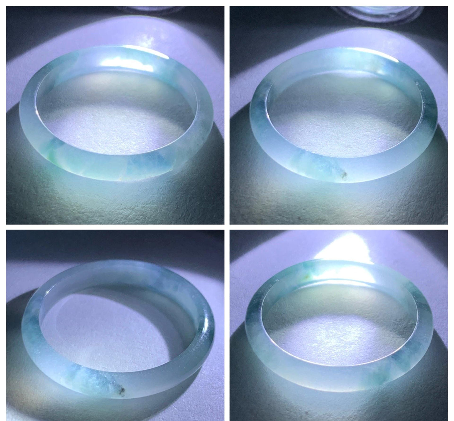 Natural Grade A Guatemalan Icy Translucent Pastel Blue & Dark Teal Marbled Jade Jadeite Slim Band Ring Size 9 US 天然冰危浅蓝紫飘花翡翠戒圈 LZP55