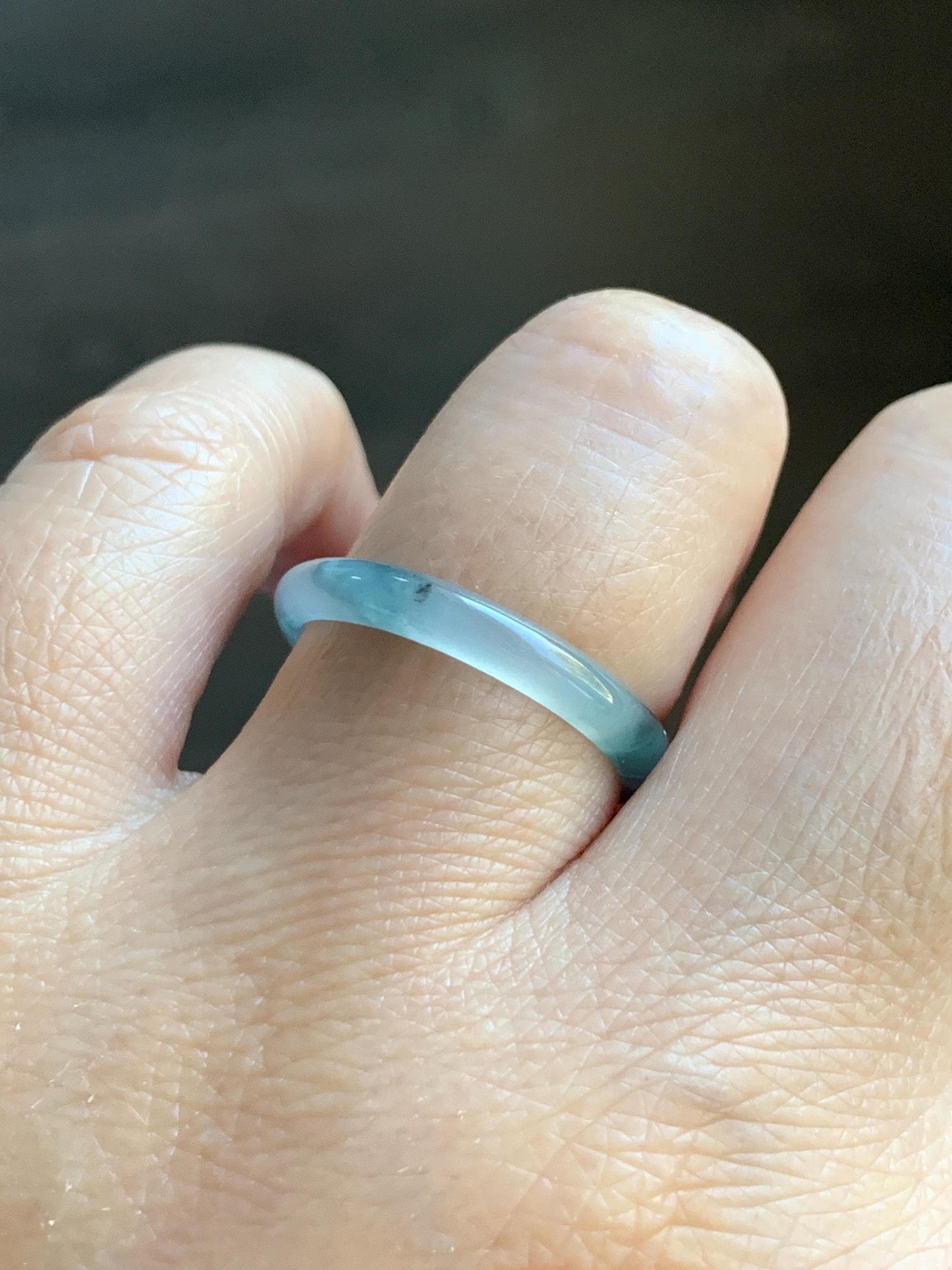 Natural Grade A Guatemalan Icy Translucent Pastel Blue & Dark Teal Marbled Jade Jadeite Slim Band Ring Size 9 US 天然冰危浅蓝紫飘花翡翠戒圈 LZP55