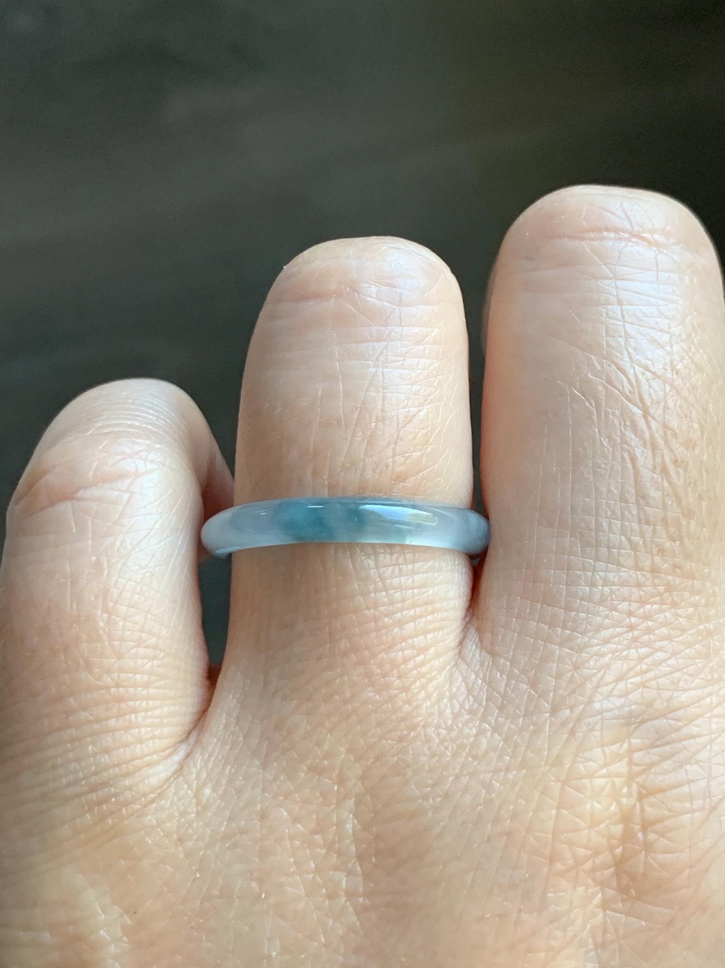 Natural Grade A Guatemalan Icy Translucent Pastel Blue & Dark Teal Marbled Jade Jadeite Slim Band Ring Size 9 US 天然冰危浅蓝紫飘花翡翠戒圈 LZP55