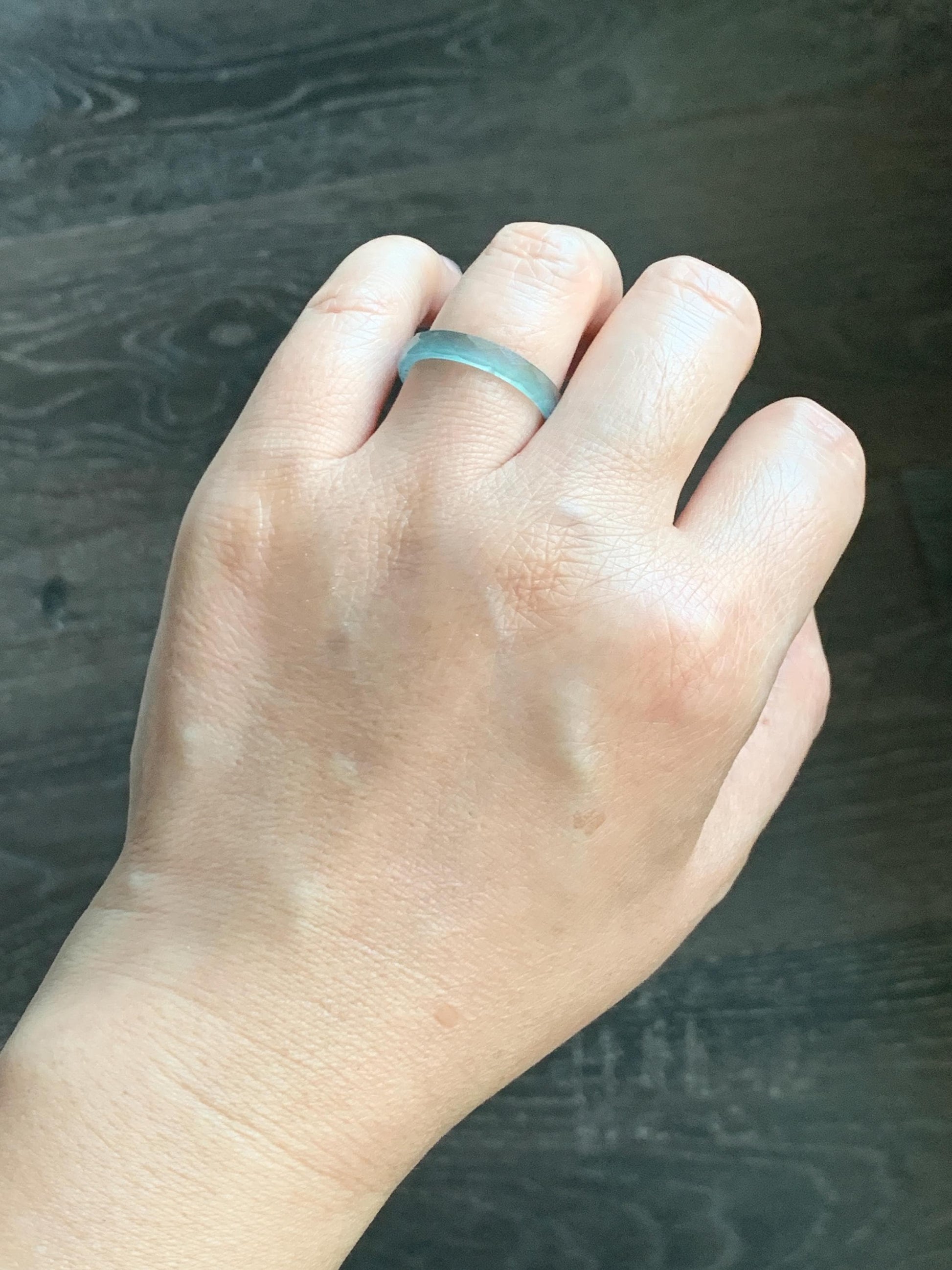 Natural Grade A Guatemalan Icy Highly Translucent Light Teal Green Jade Jadeite Diamond Faceted Band Ring Size 9 天然冰危浅绿起光翡翠切割面戒圈 QGW220A