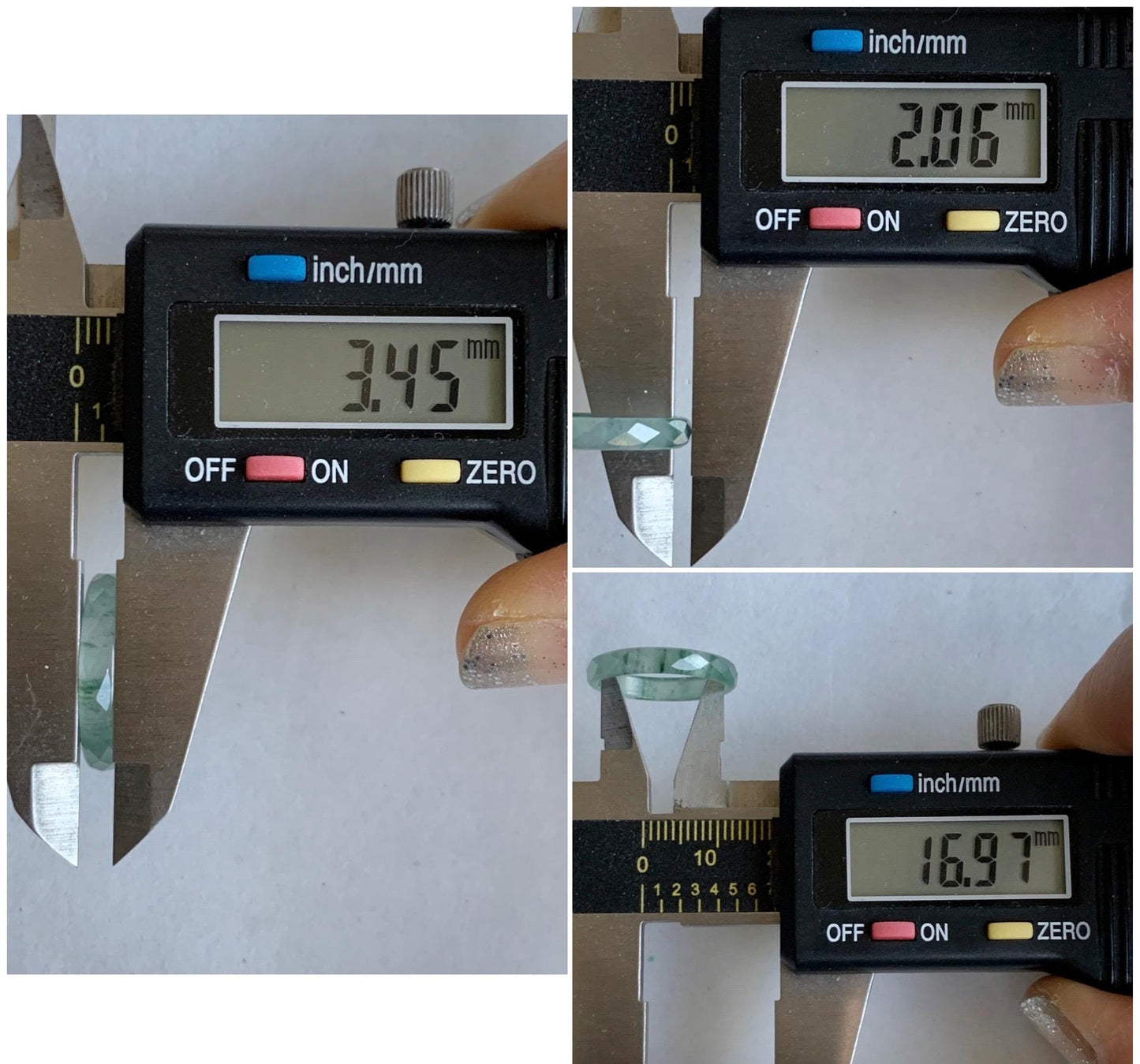 Natural Grade A Guatemalan Icy Highly Translucent Light Teal Green Jade Jadeite Diamond Faceted Band Ring Size 6.5 天然冰危浅绿起光翡翠切割面戒圈 QGW220C