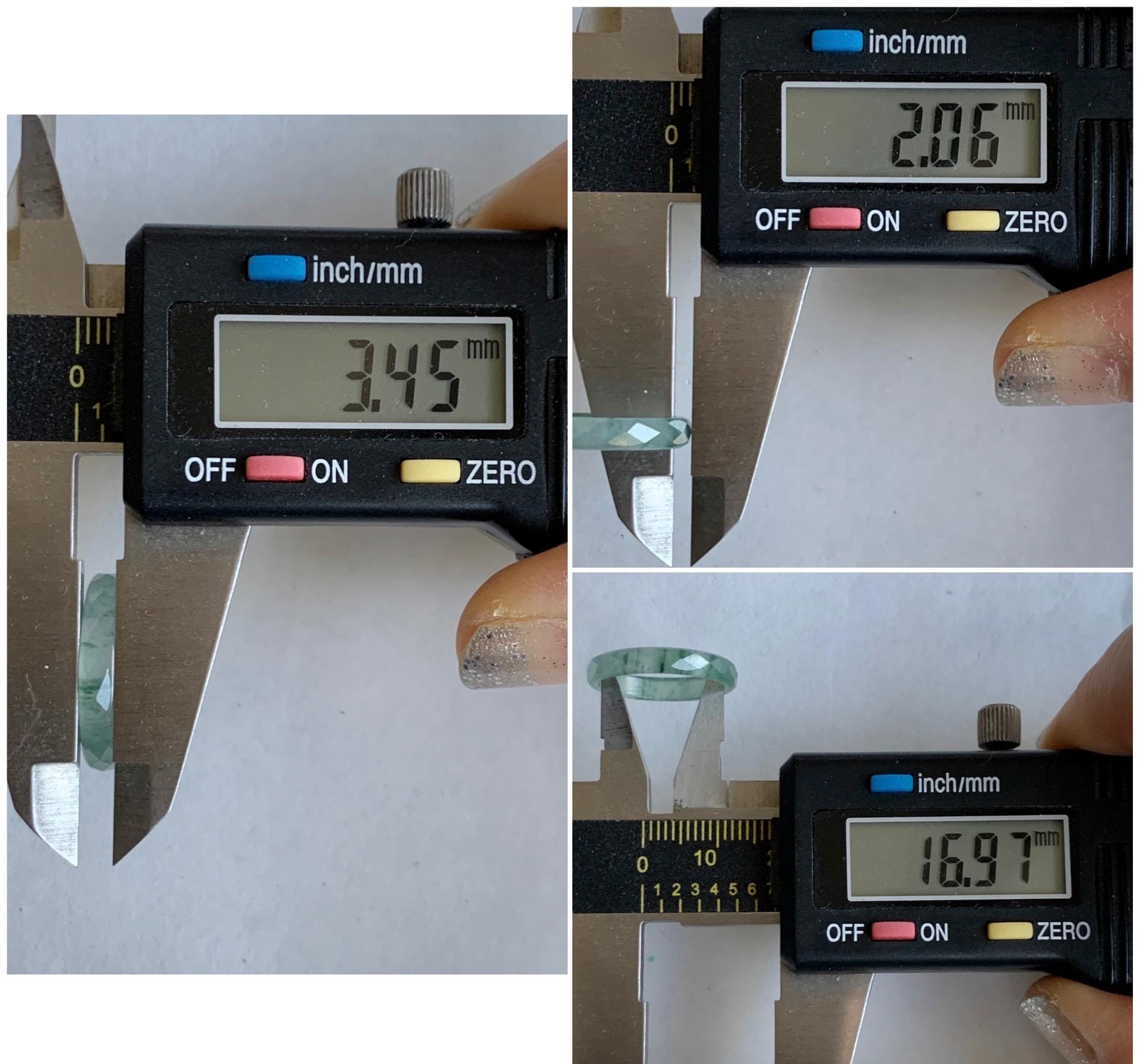 Natural Grade A Guatemalan Icy Highly Translucent Light Teal Green Jade Jadeite Diamond Faceted Band Ring Size 6.5 天然冰危浅绿起光翡翠切割面戒圈 QGW220C