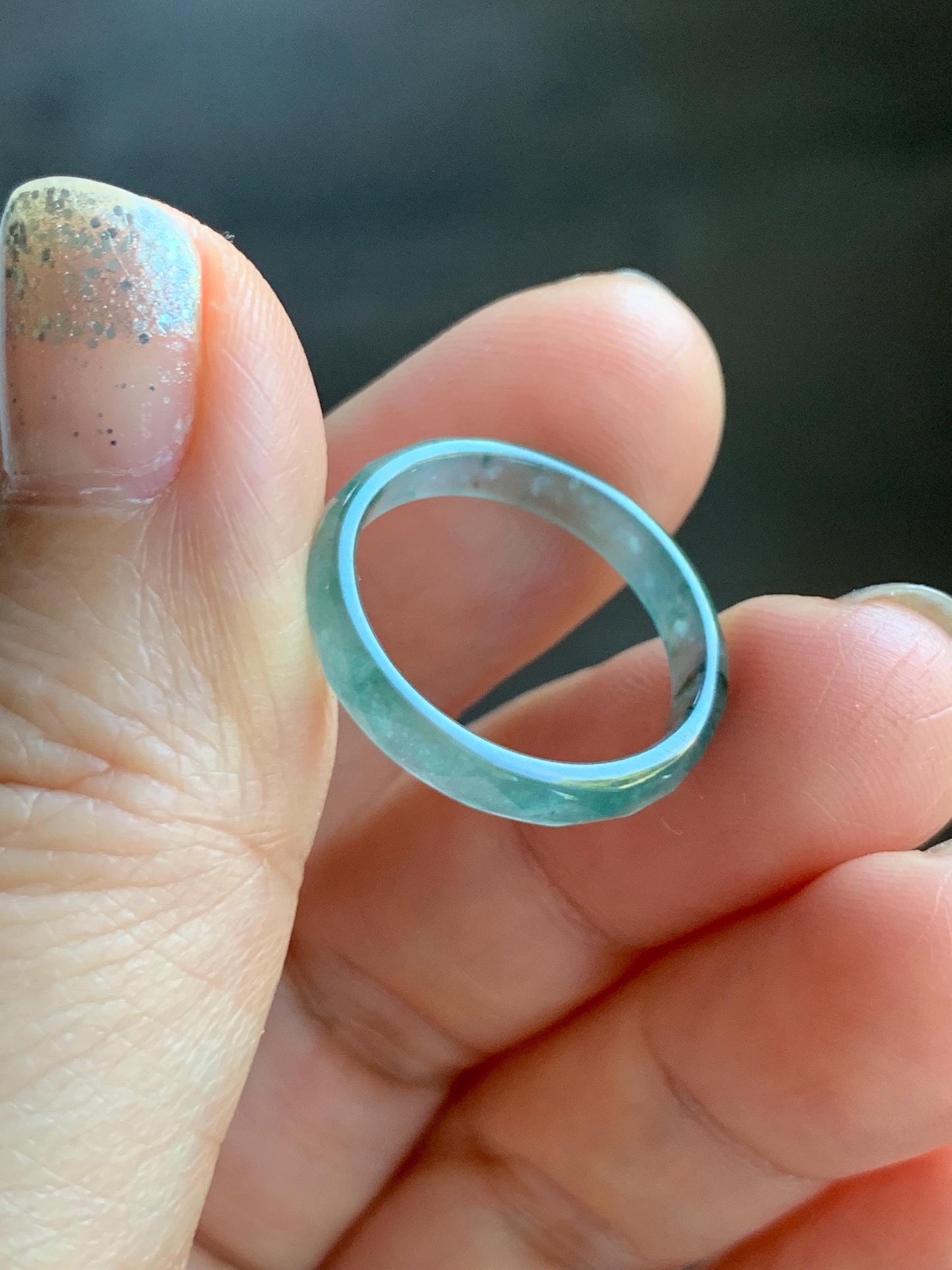 Natural Grade A Guatemalan Icy Highly Translucent Light Teal Green Jade Jadeite Diamond Faceted Band Ring Size 6.5 天然冰危浅绿起光翡翠切割面戒圈 QGW220C