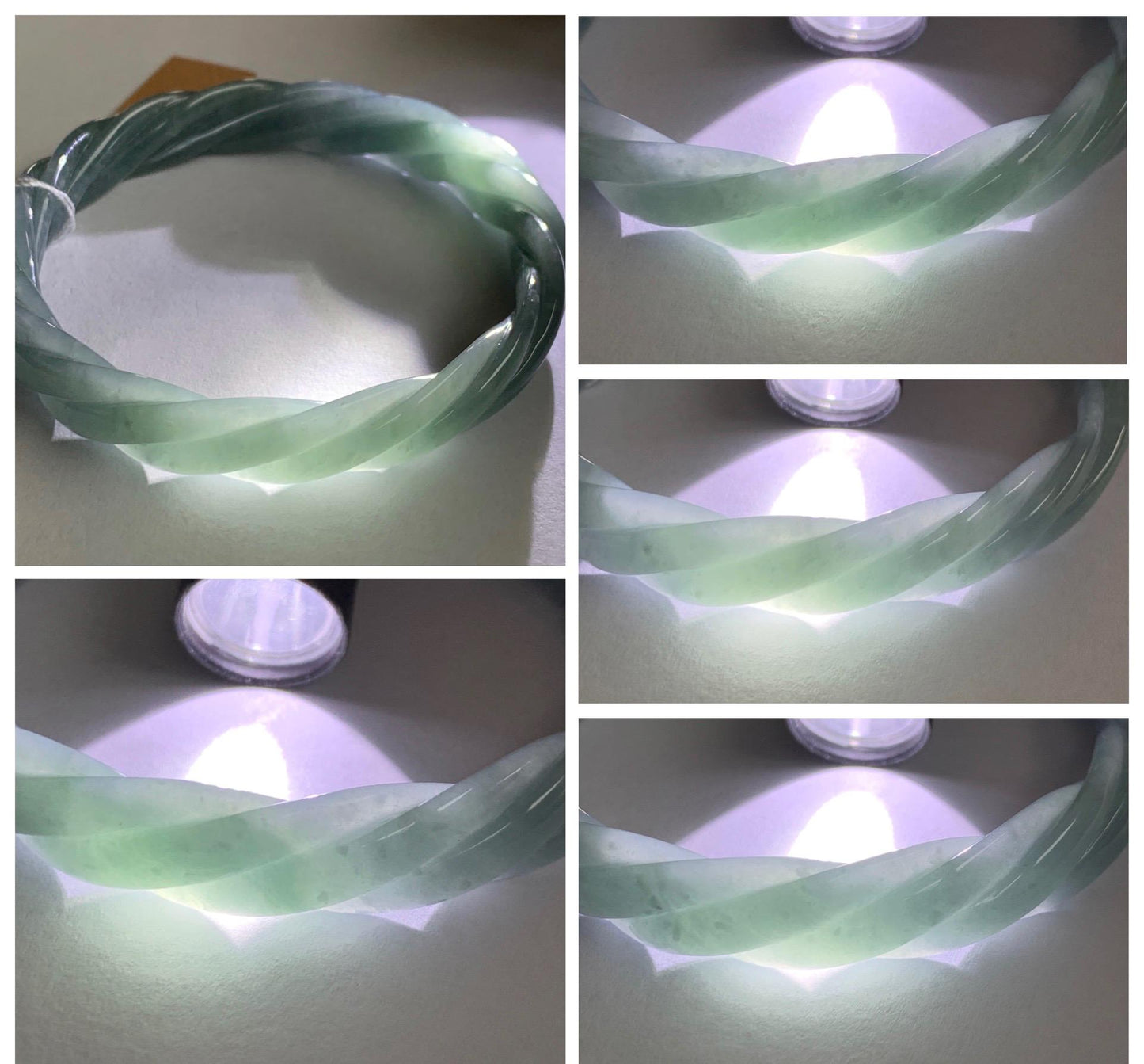 Certified Natural Grade A Guatemalan Icy Translucent Dark Dusty Blue Jade Jadeite Carved Braid Bangle 55.3mm 6.8” 27g 天然冰危暗蓝翡翠麻花手镯 081