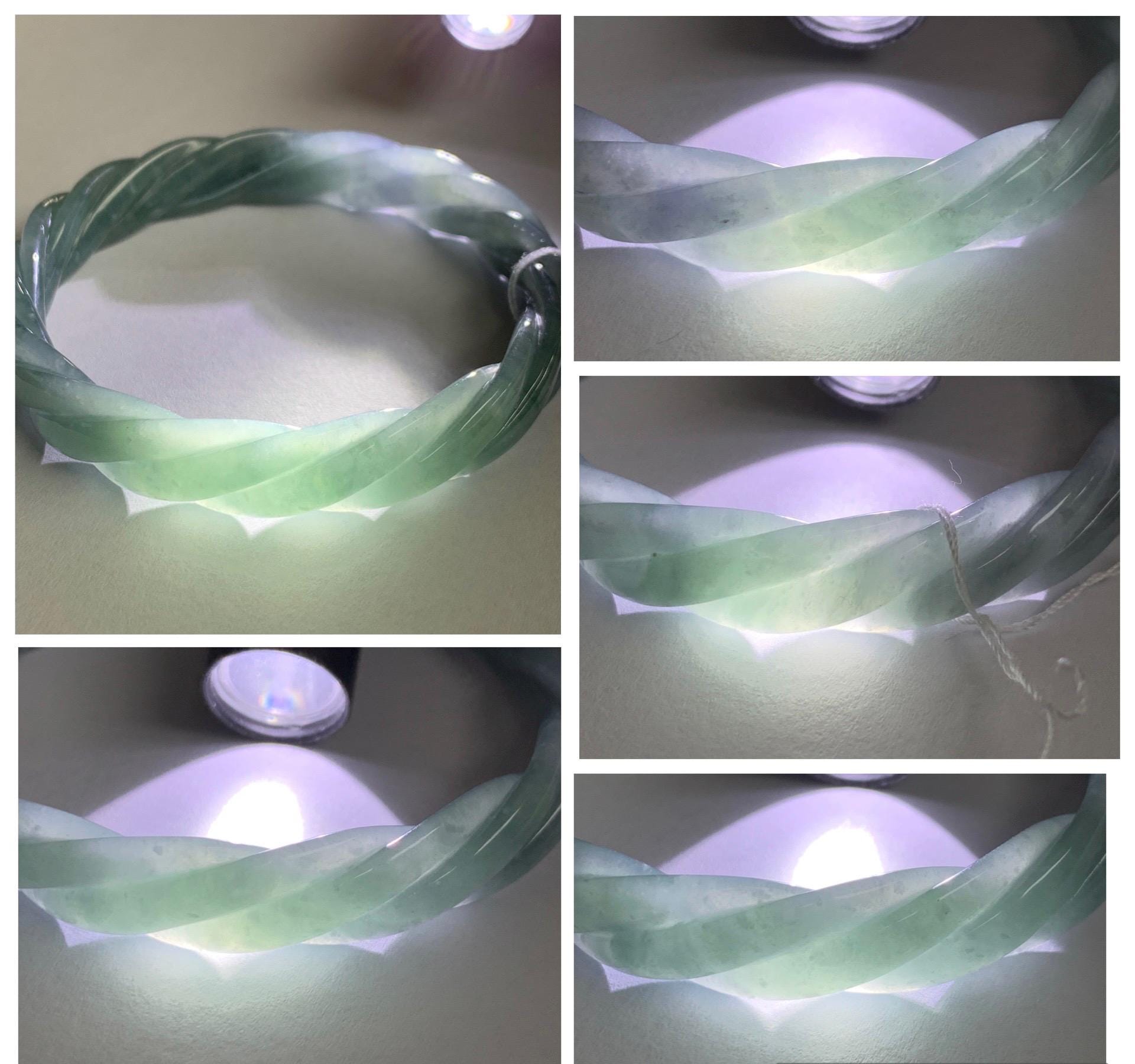 Certified Natural Grade A Guatemalan Icy Translucent Dusty Blue Wuji Jade Jadeite Carved Braid Bangle 57.8mm 7.14” 31g 天然冰危暗蓝乌鸡翡翠麻花手镯 076