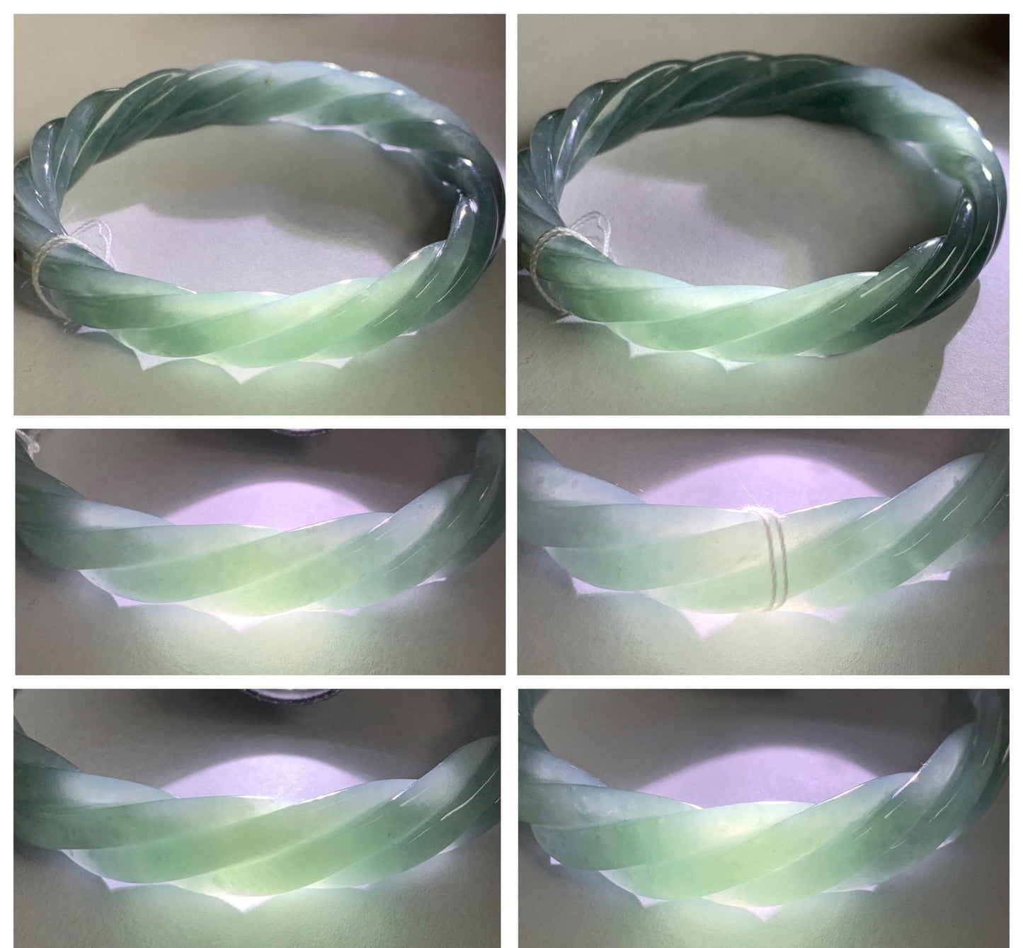 Certified Natural Grade A Guatemalan Icy Translucent Dusty Teal Blue Jade Jadeite Carved Braid Oval Bangle 50x55mm 28g 天然冰危暗蓝翡翠麻花贵妃手镯 082