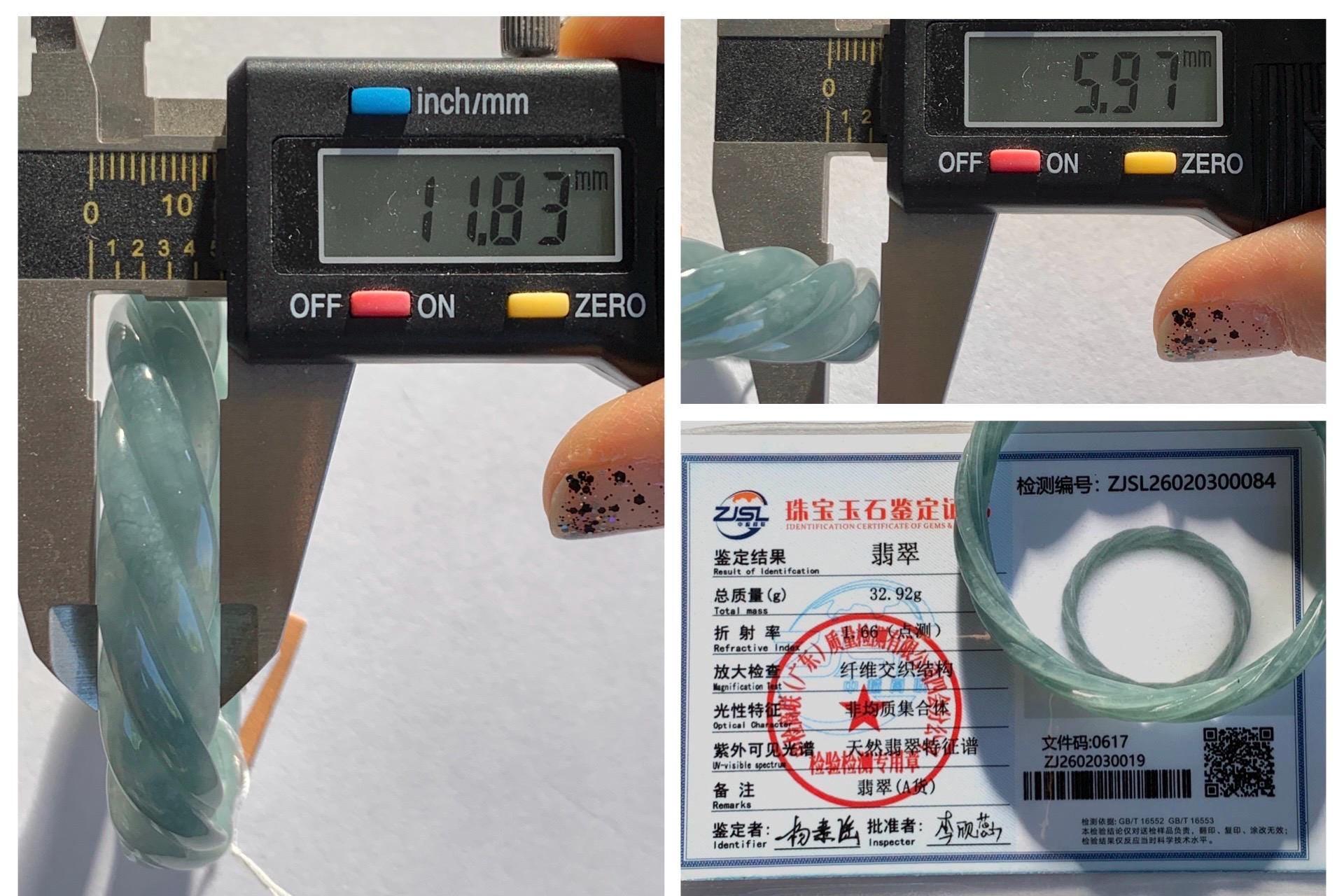 Certified Natural Grade A Guatemalan Icy Translucent Dark Dusty Blue Jade Jadeite Carved Braid Bangle 62mm 7.66” 33g 天然冰危暗蓝翡翠麻花手镯 084