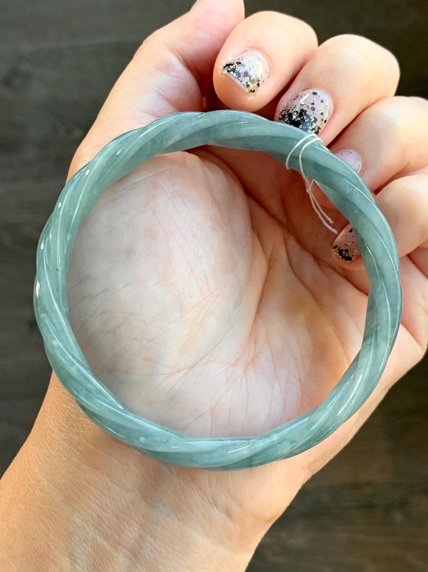 Certified Natural Grade A Guatemalan Icy Translucent Dark Dusty Blue Jade Jadeite Carved Braid Bangle 62mm 7.66” 33g 天然冰危暗蓝翡翠麻花手镯 084
