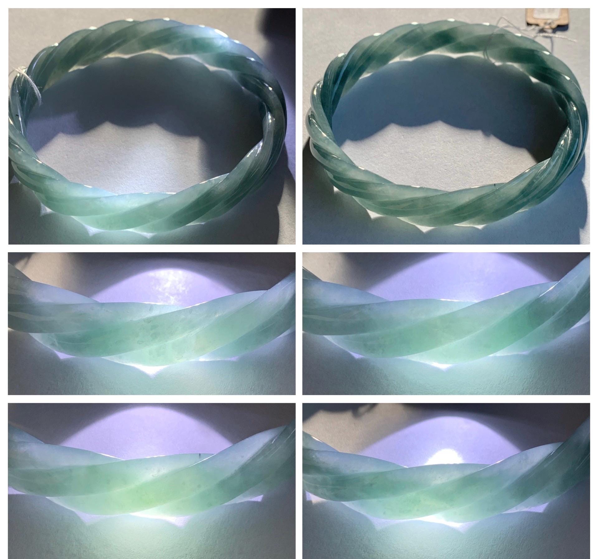 Certified Natural Grade A Guatemalan Icy Translucent Dark Dusty Blue Jade Jadeite Carved Braid Bangle 62mm 7.66” 33g 天然冰危暗蓝翡翠麻花手镯 084
