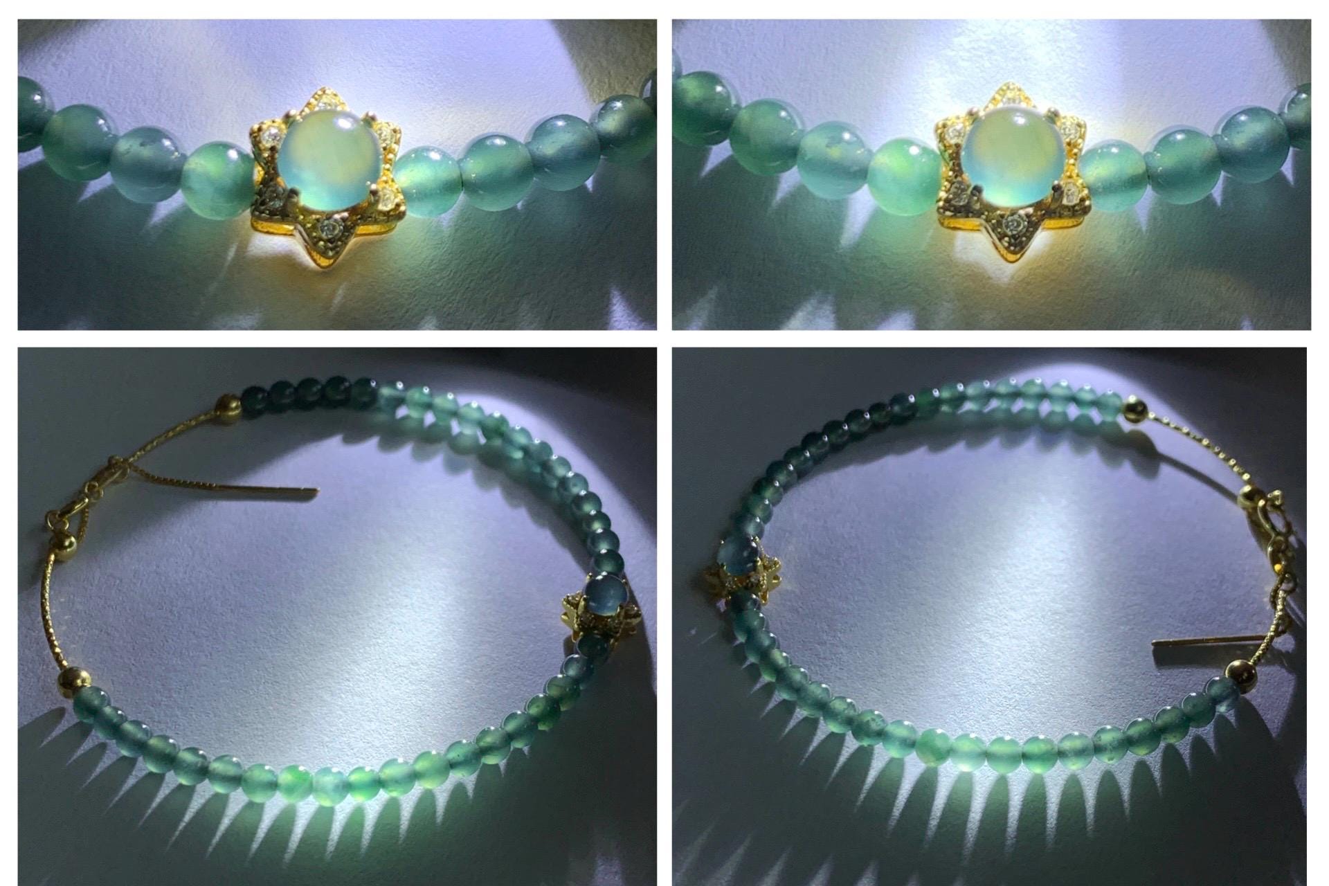 Natural Grade A Guatemalan Icy Translucent Teal Blue Jade Jadeite Wire Bangle Bracelet Sterling Silver Adjustable 天然冰危蓝绿翡翠潘多拉针式银手链 WLW143