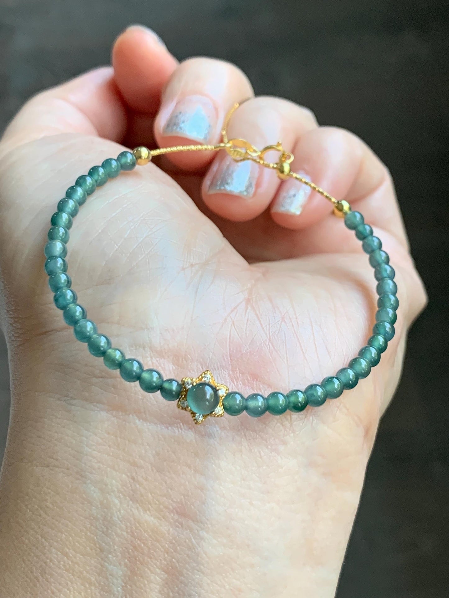 Natural Grade A Guatemalan Icy Translucent Teal Blue Jade Jadeite Wire Bangle Bracelet Sterling Silver Adjustable 天然冰危蓝绿翡翠潘多拉针式银手链 WLW143