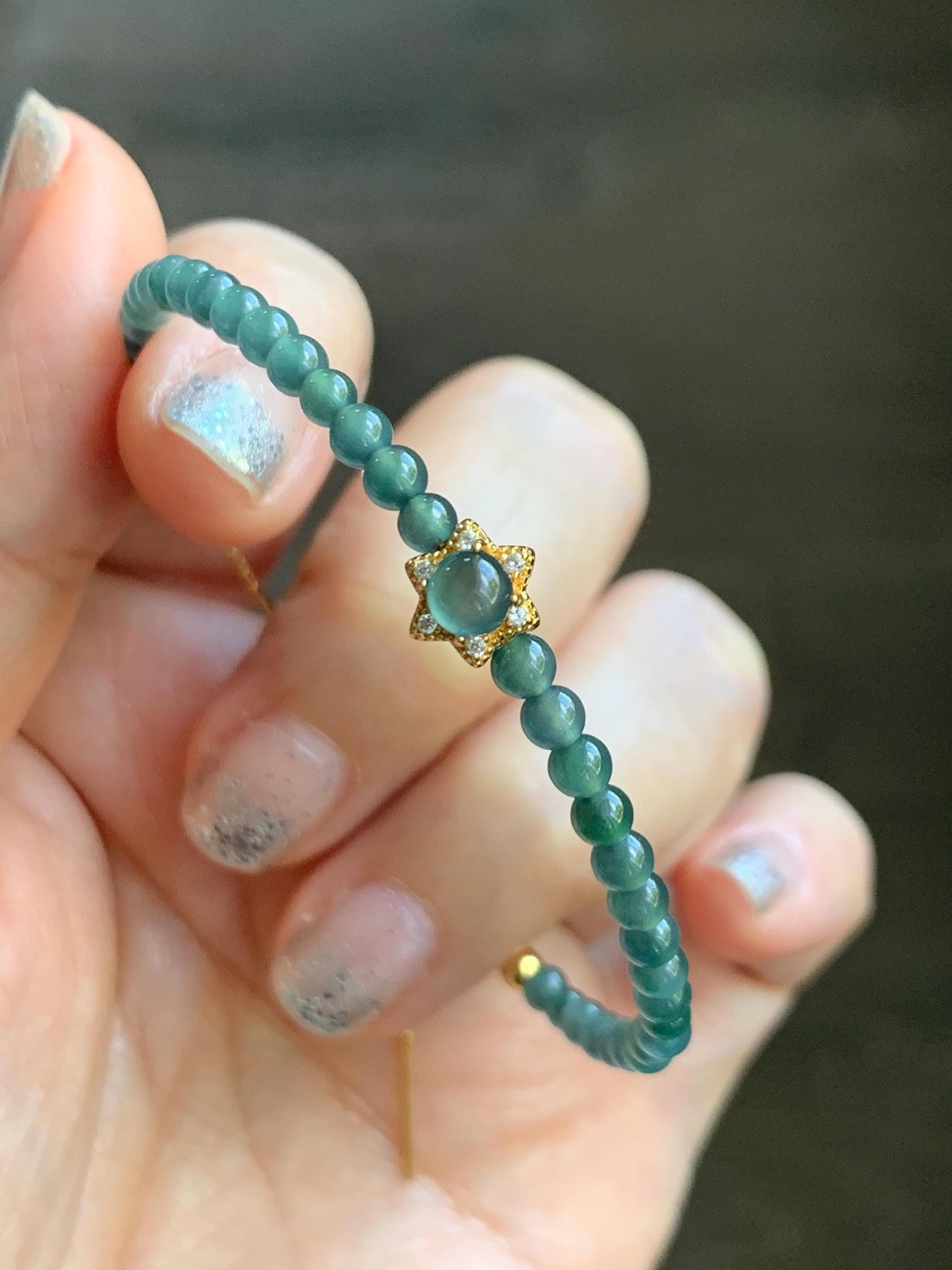 Natural Grade A Guatemalan Icy Translucent Teal Blue Jade Jadeite Wire Bangle Bracelet Sterling Silver Adjustable 天然冰危蓝绿翡翠潘多拉针式银手链 WLW143