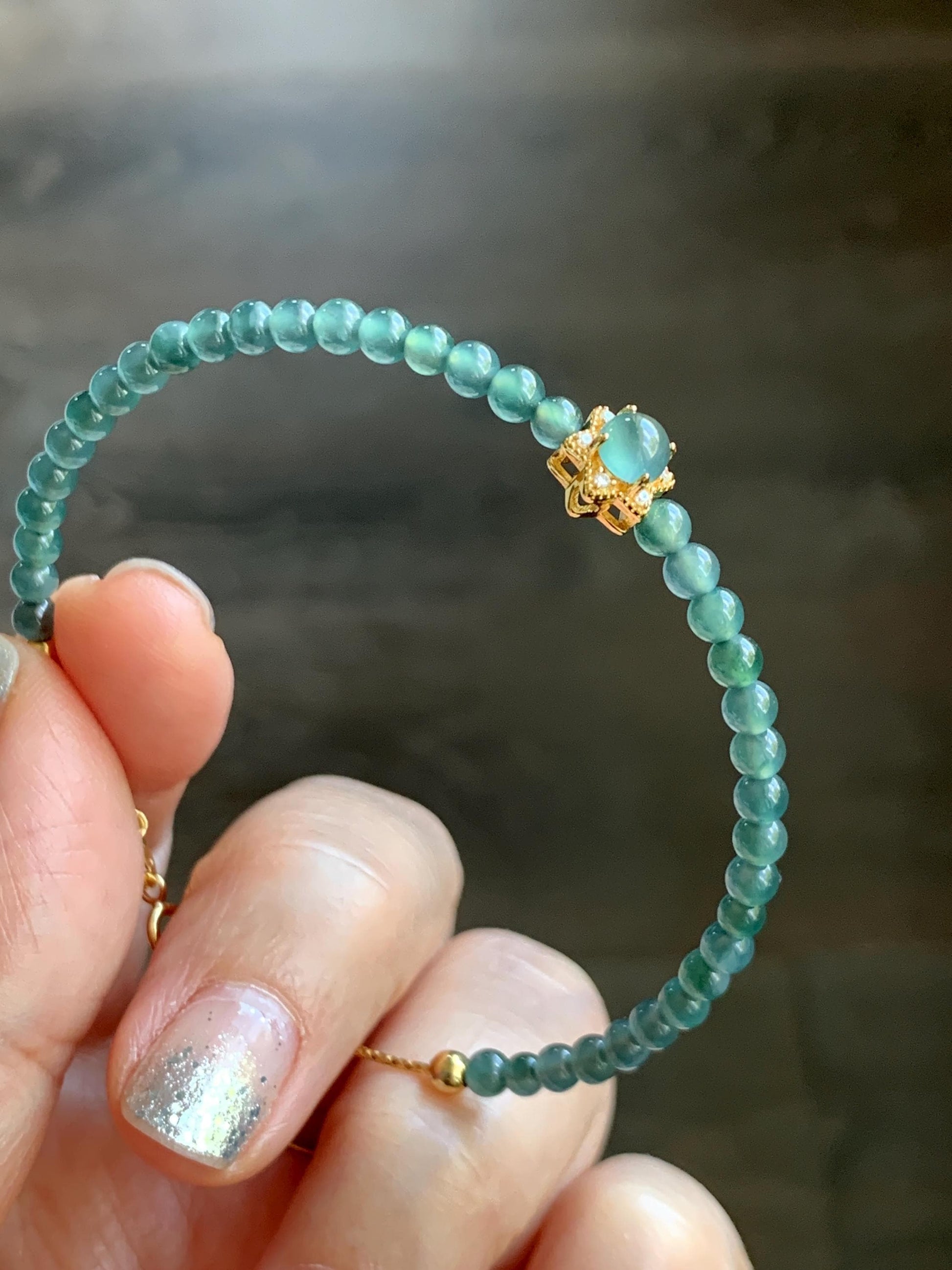 Natural Grade A Guatemalan Icy Translucent Teal Blue Jade Jadeite Wire Bangle Bracelet Sterling Silver Adjustable 天然冰危蓝绿翡翠潘多拉针式银手链 WLW143