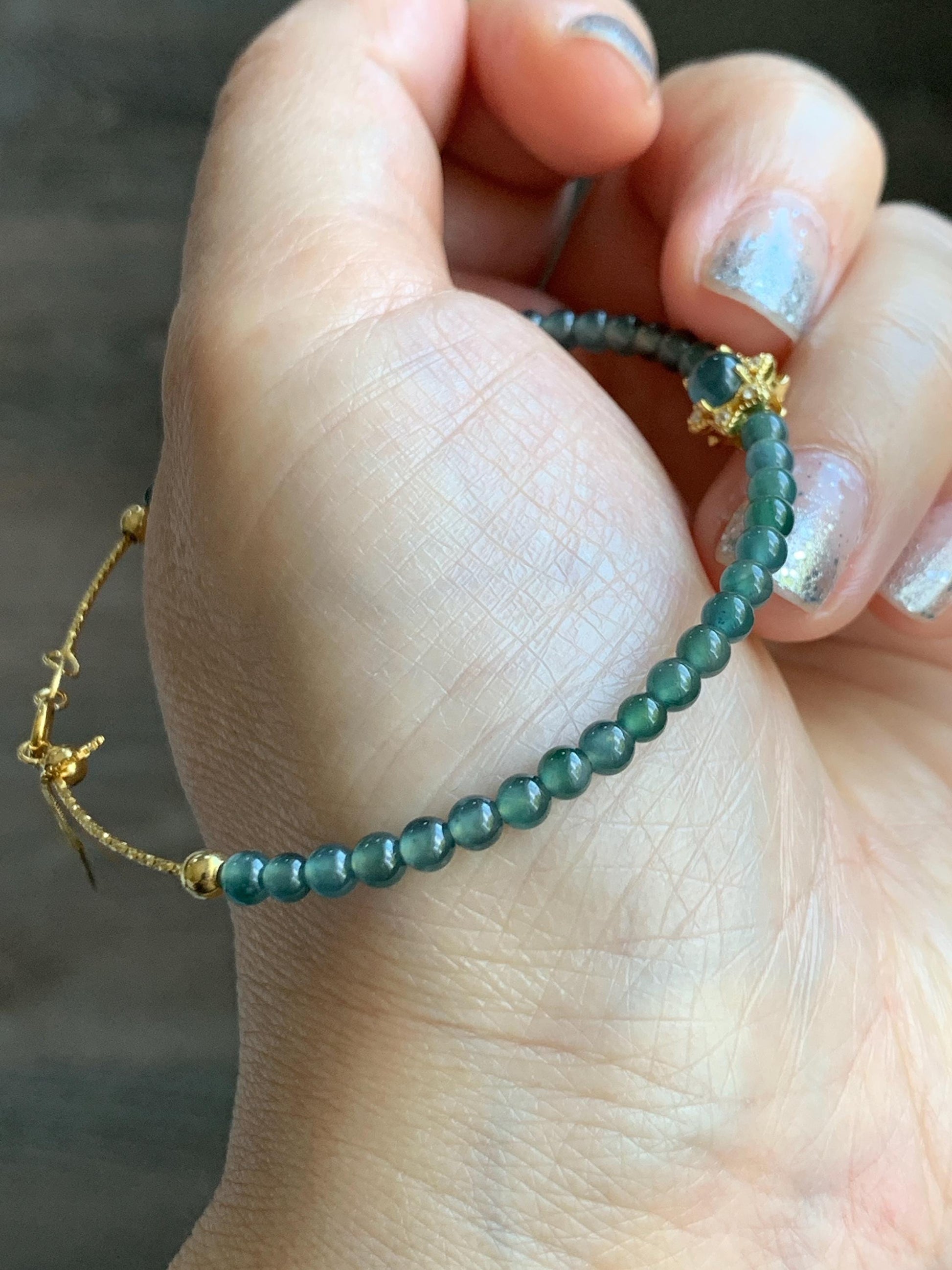 Natural Grade A Guatemalan Icy Translucent Teal Blue Jade Jadeite Wire Bangle Bracelet Sterling Silver Adjustable 天然冰危蓝绿翡翠潘多拉针式银手链 WLW143