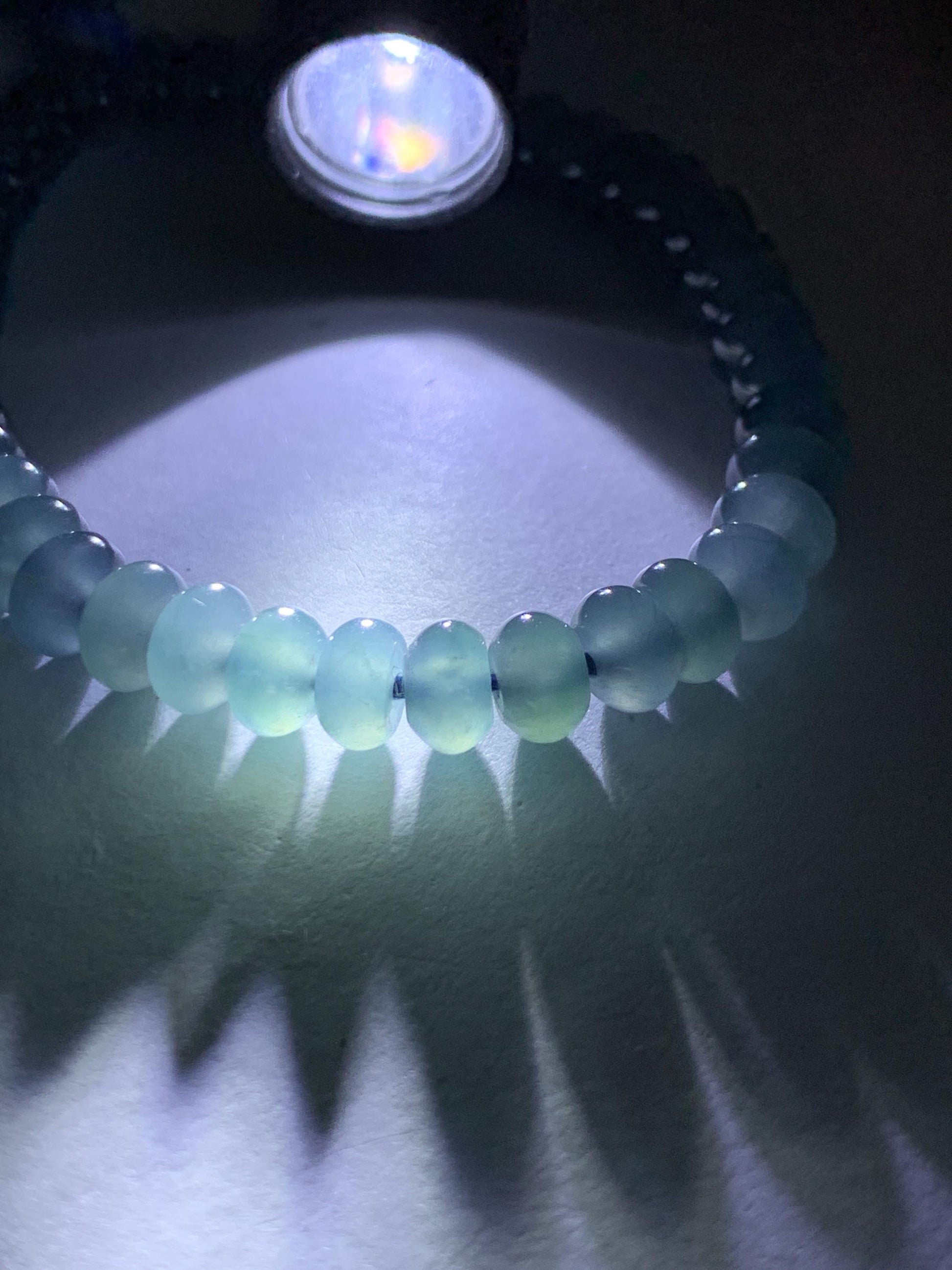 Certified Natural Grade A Guatemalan Icy Translucent Dusty Aegean Blue Jade Jadeite Small Drum Beads Beaded Bracelet 7” 15.5g 天然冰危蓝翡翠鼓珠手串491