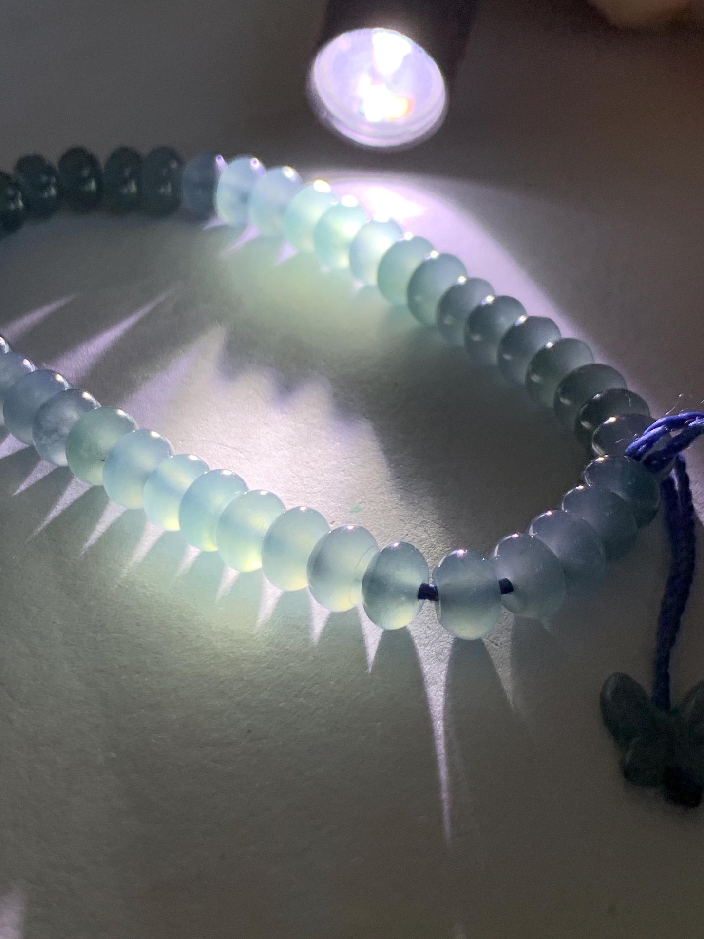 Certified Natural Grade A Guatemalan Icy Translucent Dusty Aegean Blue Jade Jadeite Small Drum Beads Beaded Bracelet 7” 15.5g 天然冰危蓝翡翠鼓珠手串491