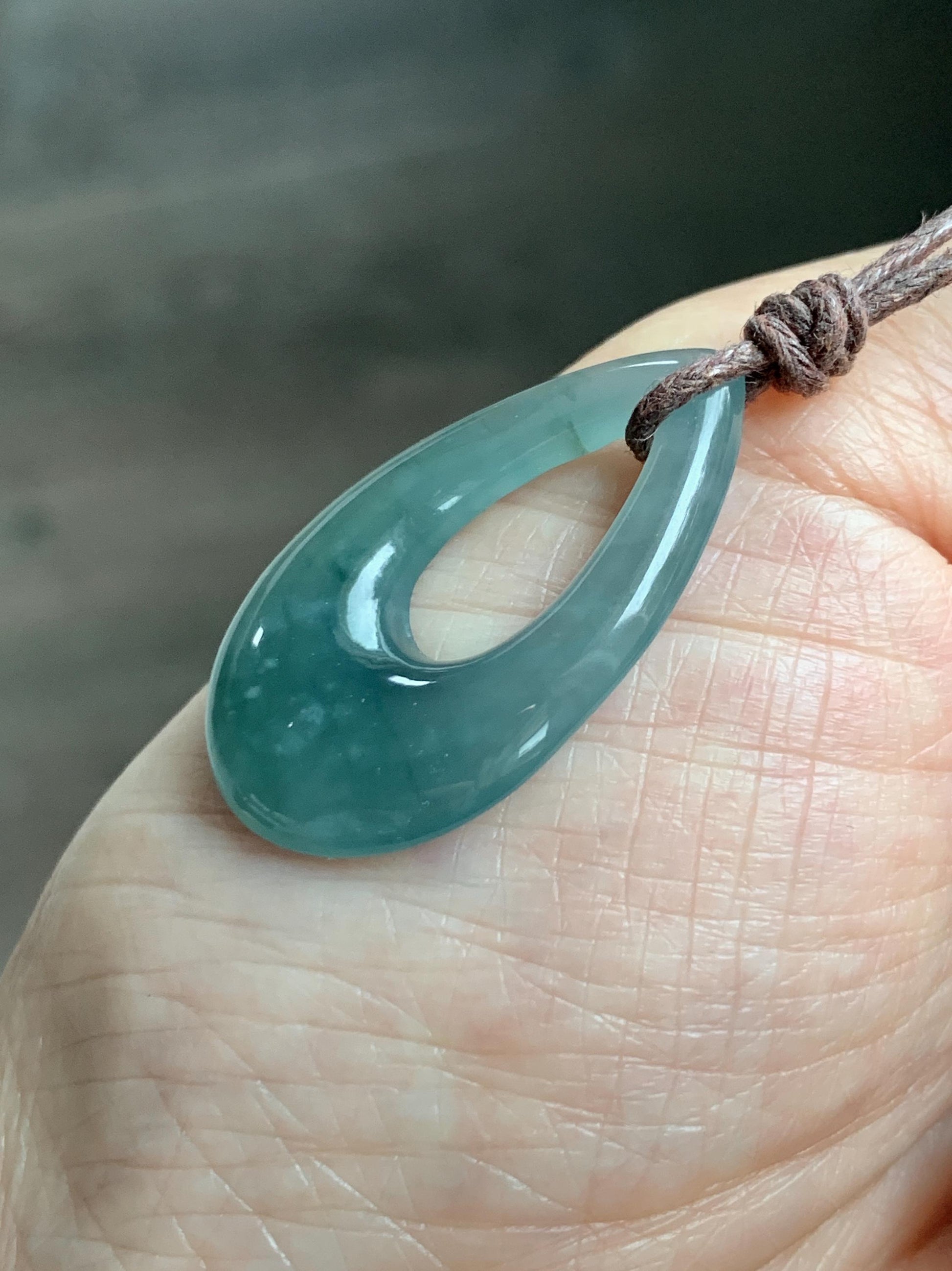 Natural Grade A Guatemalan Icy Highly Translucent Teal Green Jade Jadeite Carved Teardrop Pendant Rope Bracelet 25” 天然冰危蓝绿起光翡翠小水滴项链 WSD33A