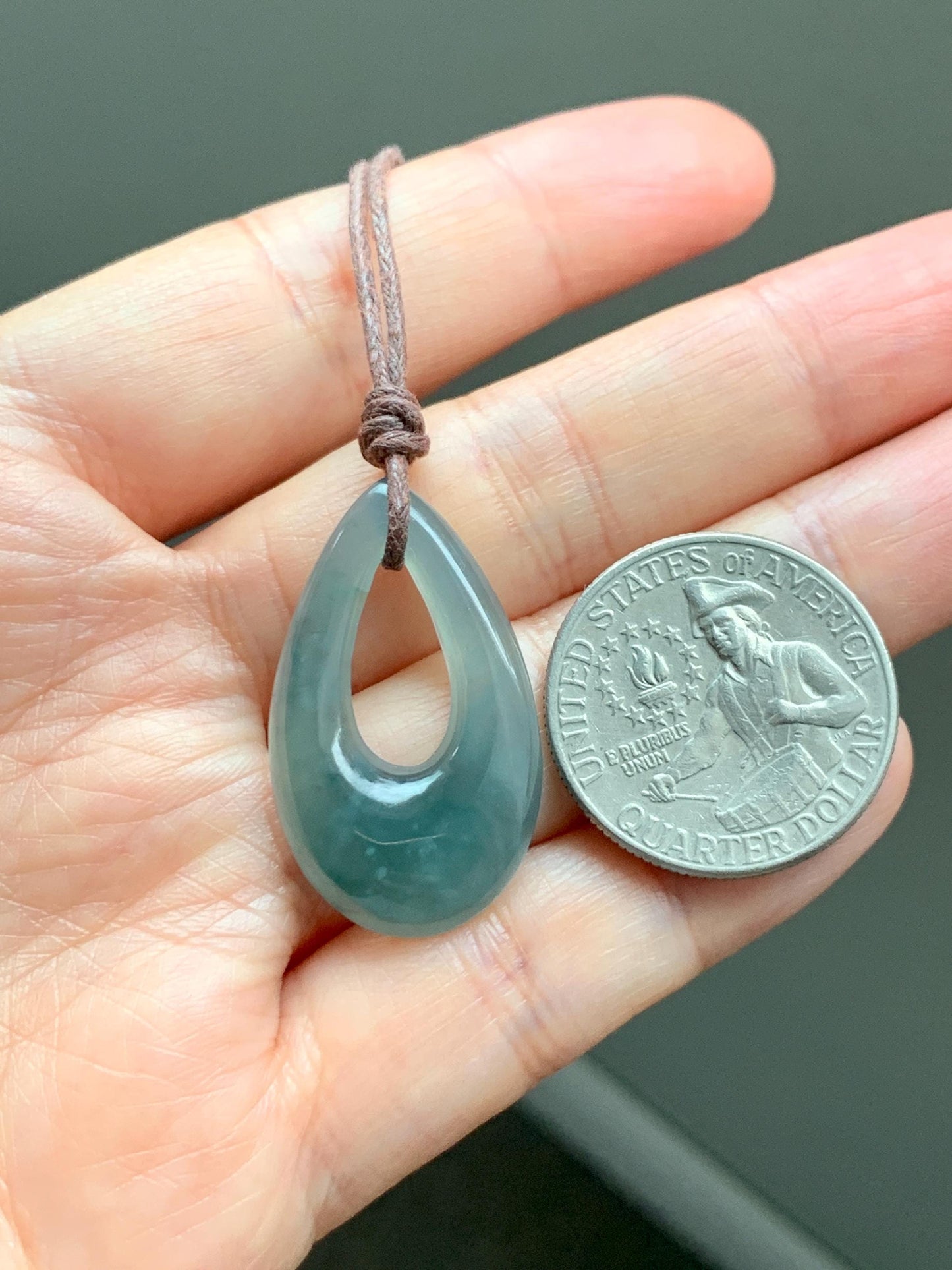 Natural Grade A Guatemalan Icy Highly Translucent Teal Green Jade Jadeite Carved Teardrop Pendant Rope Bracelet 25” 天然冰危蓝绿起光翡翠小水滴项链 WSD33A