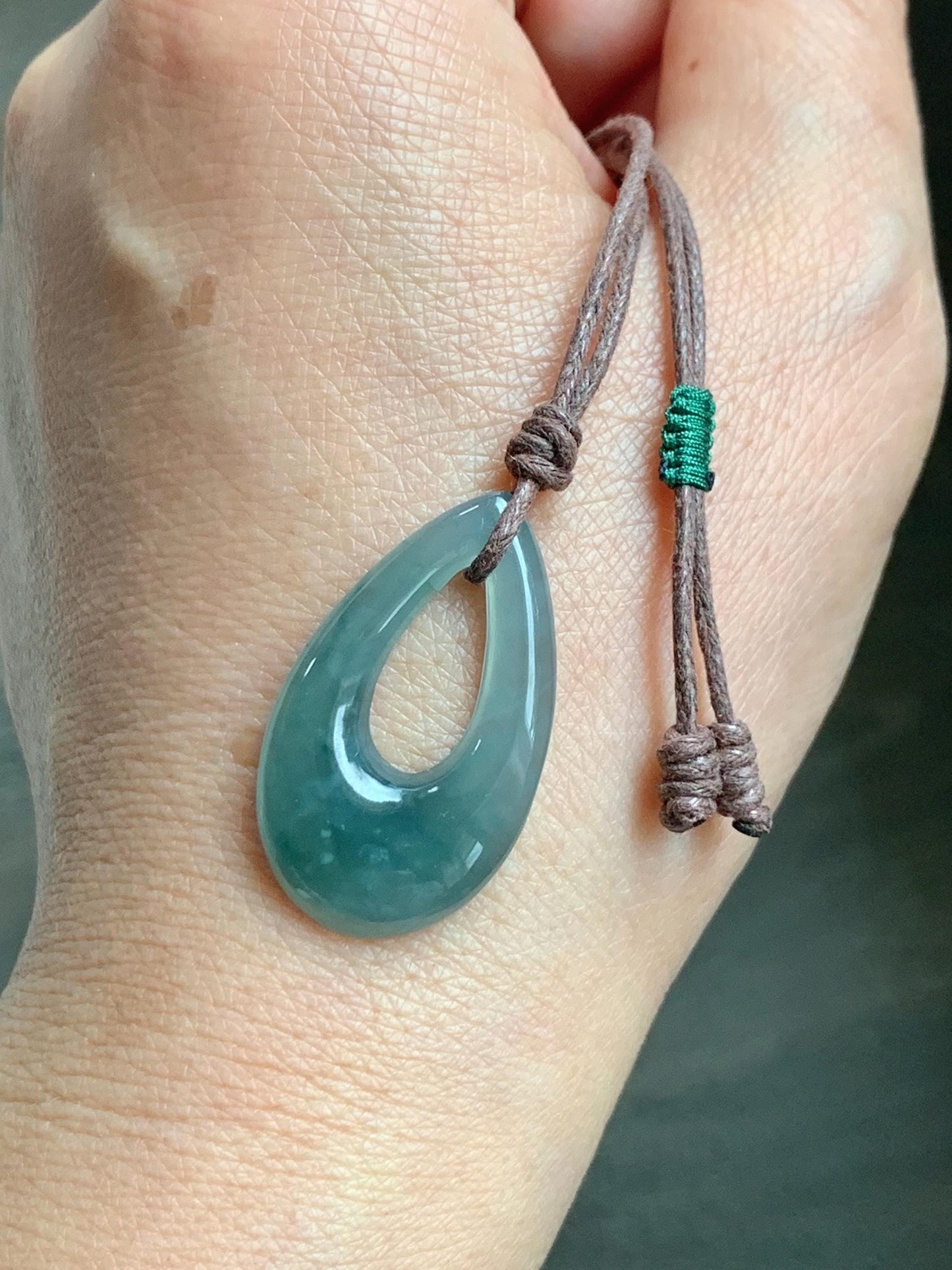 Natural Grade A Guatemalan Icy Highly Translucent Teal Green Jade Jadeite Carved Teardrop Pendant Rope Bracelet 25” 天然冰危蓝绿起光翡翠小水滴项链 WSD33A