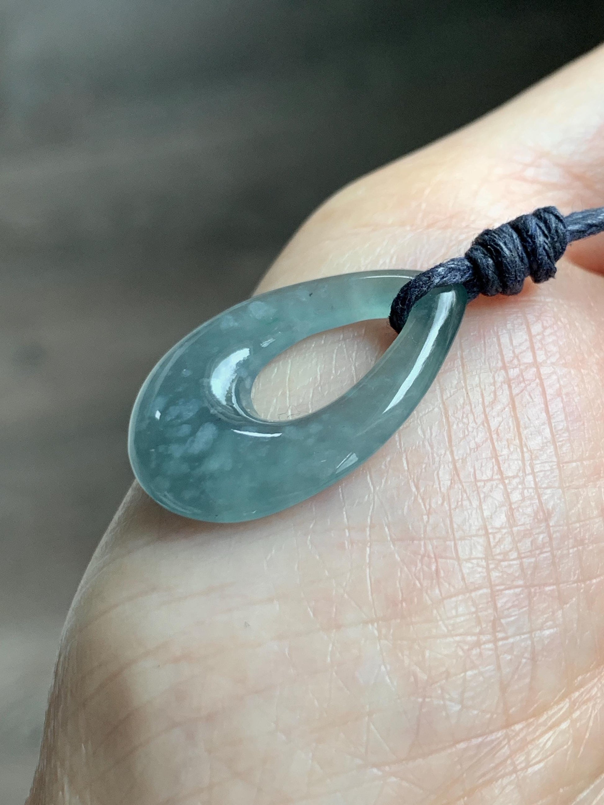 Natural Grade A Guatemalan Icy Highly Translucent Pastel Dusty Blue Jade Jadeite Teardrop Pendant Rope Bracelet 27” 天然冰危浅蓝翡翠小水滴项链WSD33B