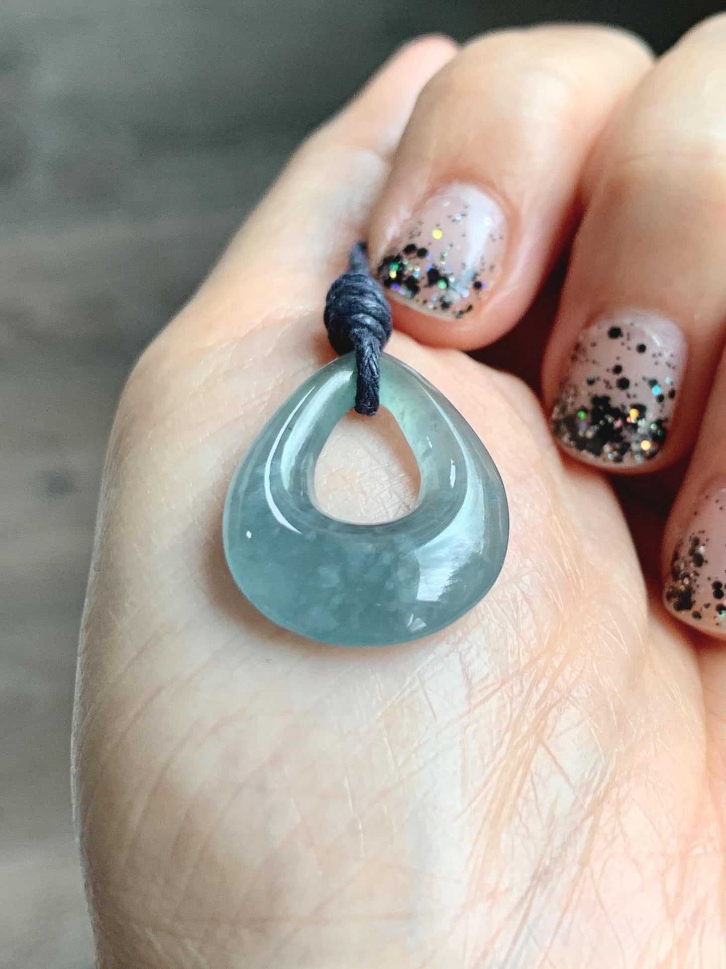 Natural Grade A Guatemalan Icy Highly Translucent Pastel Dusty Blue Jade Jadeite Teardrop Pendant Rope Bracelet 27” 天然冰危浅蓝翡翠小水滴项链WSD33B