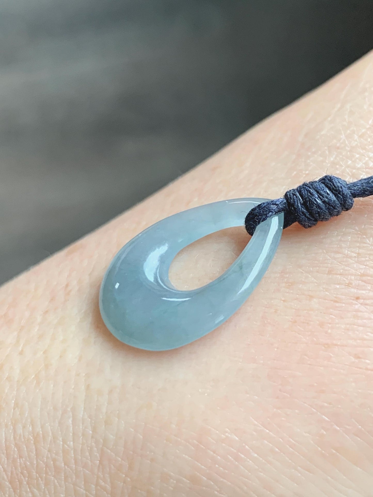 Natural Grade A Guatemalan Icy Highly Translucent Pastel Dusty Blue Jade Jadeite Teardrop Pendant Rope Bracelet 30” 天然冰危浅蓝翡翠小水滴项链WSD33C