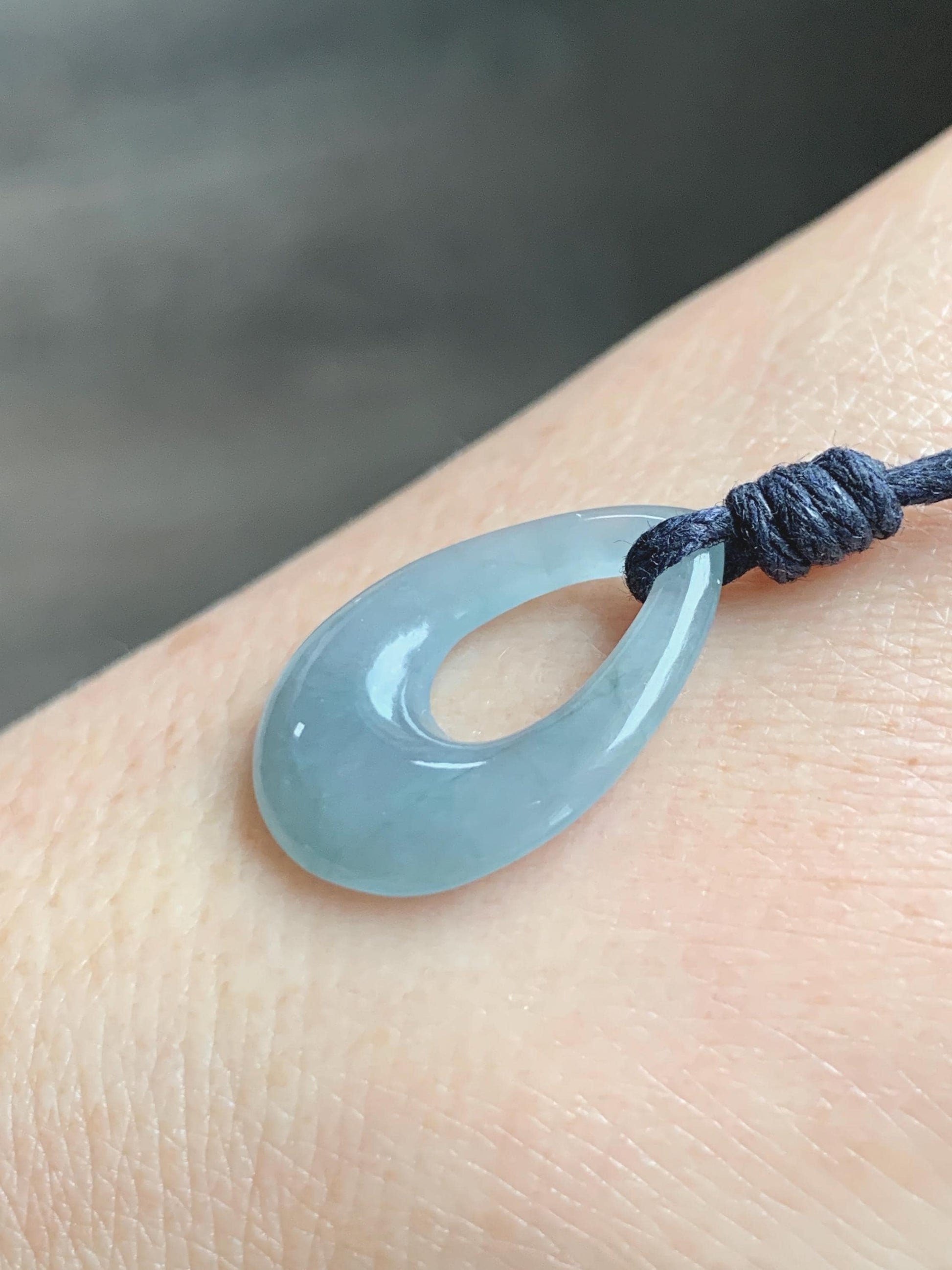 Natural Grade A Guatemalan Icy Highly Translucent Pastel Dusty Blue Jade Jadeite Teardrop Pendant Rope Bracelet 30” 天然冰危浅蓝翡翠小水滴项链WSD33C