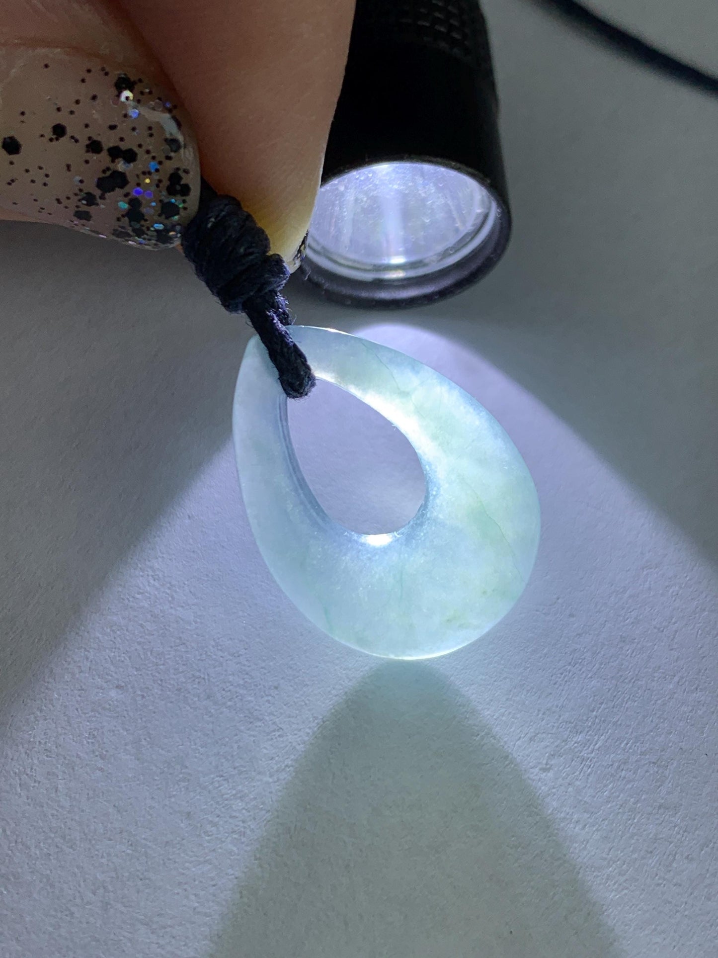 Natural Grade A Guatemalan Icy Highly Translucent Pastel Dusty Blue Jade Jadeite Teardrop Pendant Rope Bracelet 30” 天然冰危浅蓝翡翠小水滴项链WSD33C