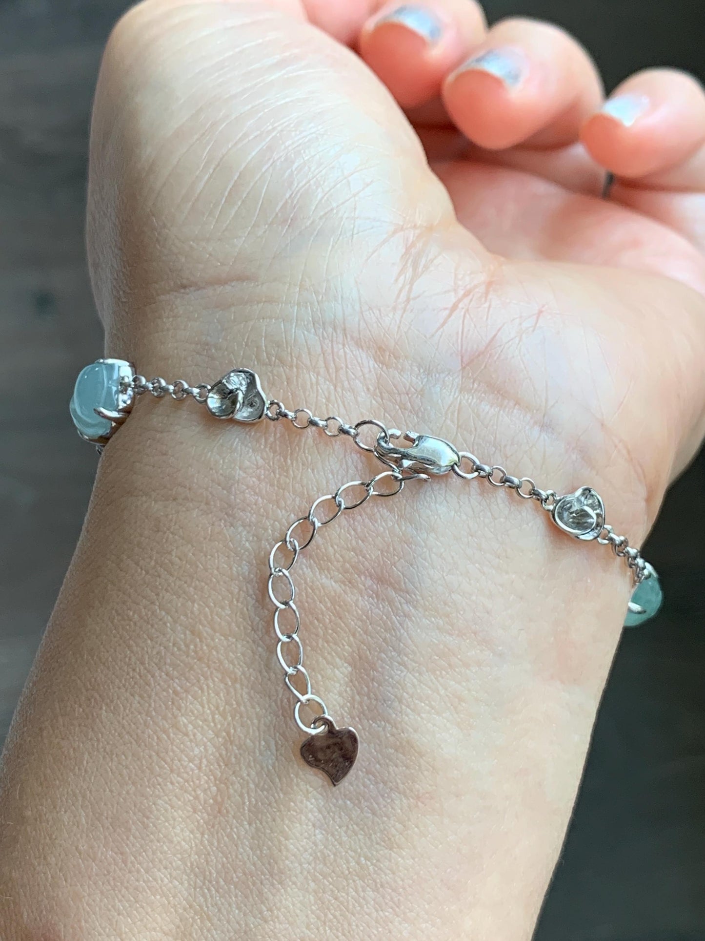 Certified Natural Grade A Icy Translucent Jade Jadeite Dumpling Seahorse Totoro Charms Bracelet Sterling Silver 6.25-7.75” 天然冰胶多宝翡翠手链 163
